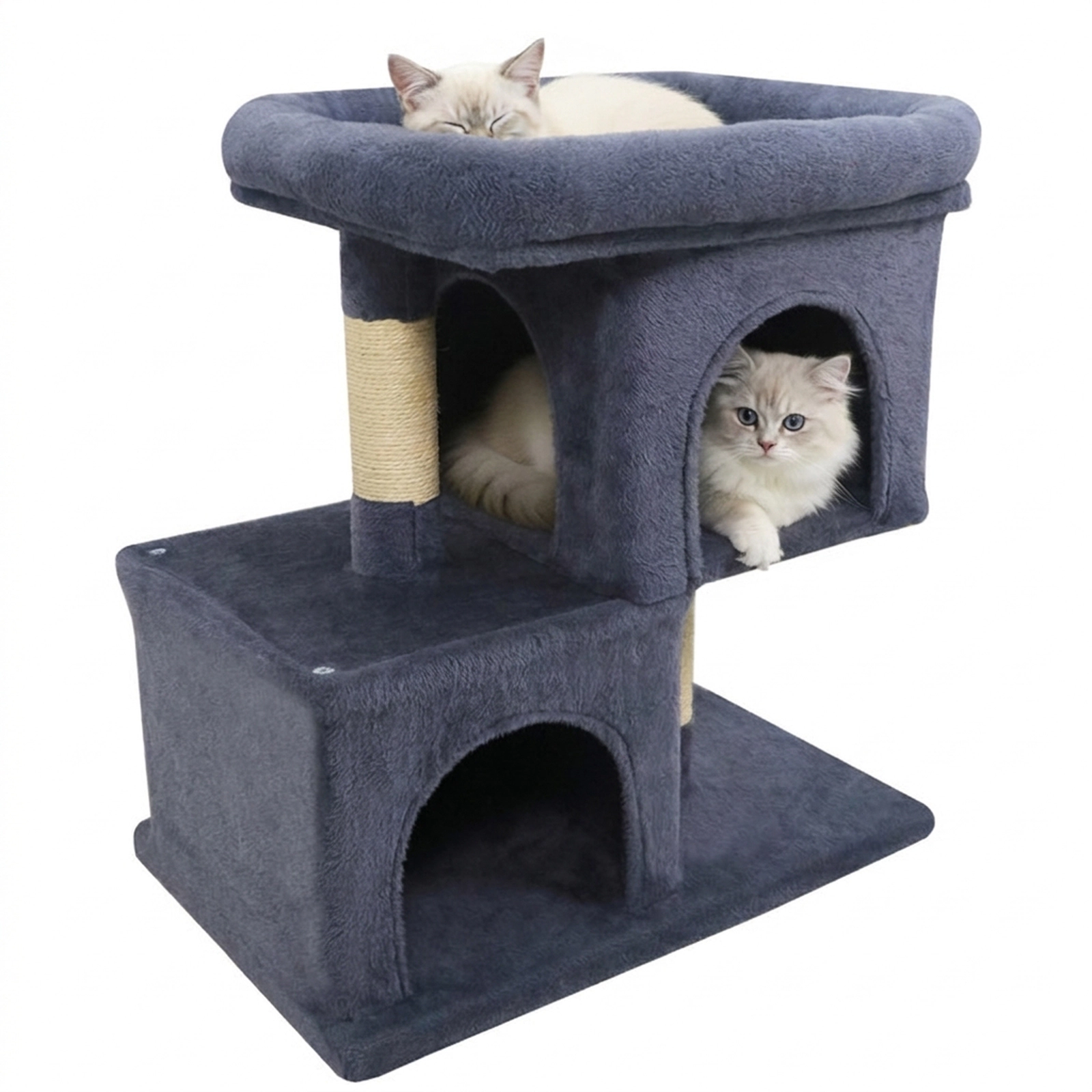SUGIFT Dark Gray Space-Saving Cat Tower with 19 in Upholstered Perch and 2 Condos