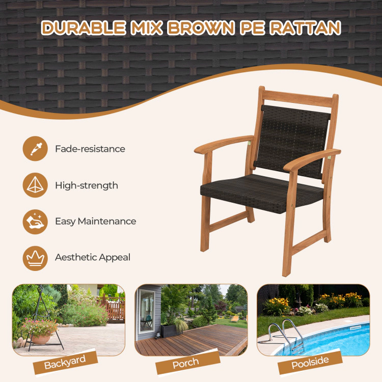 Hivvago 3 Pieces Rattan Bistro Set With Acacia Wood Frame For Garden