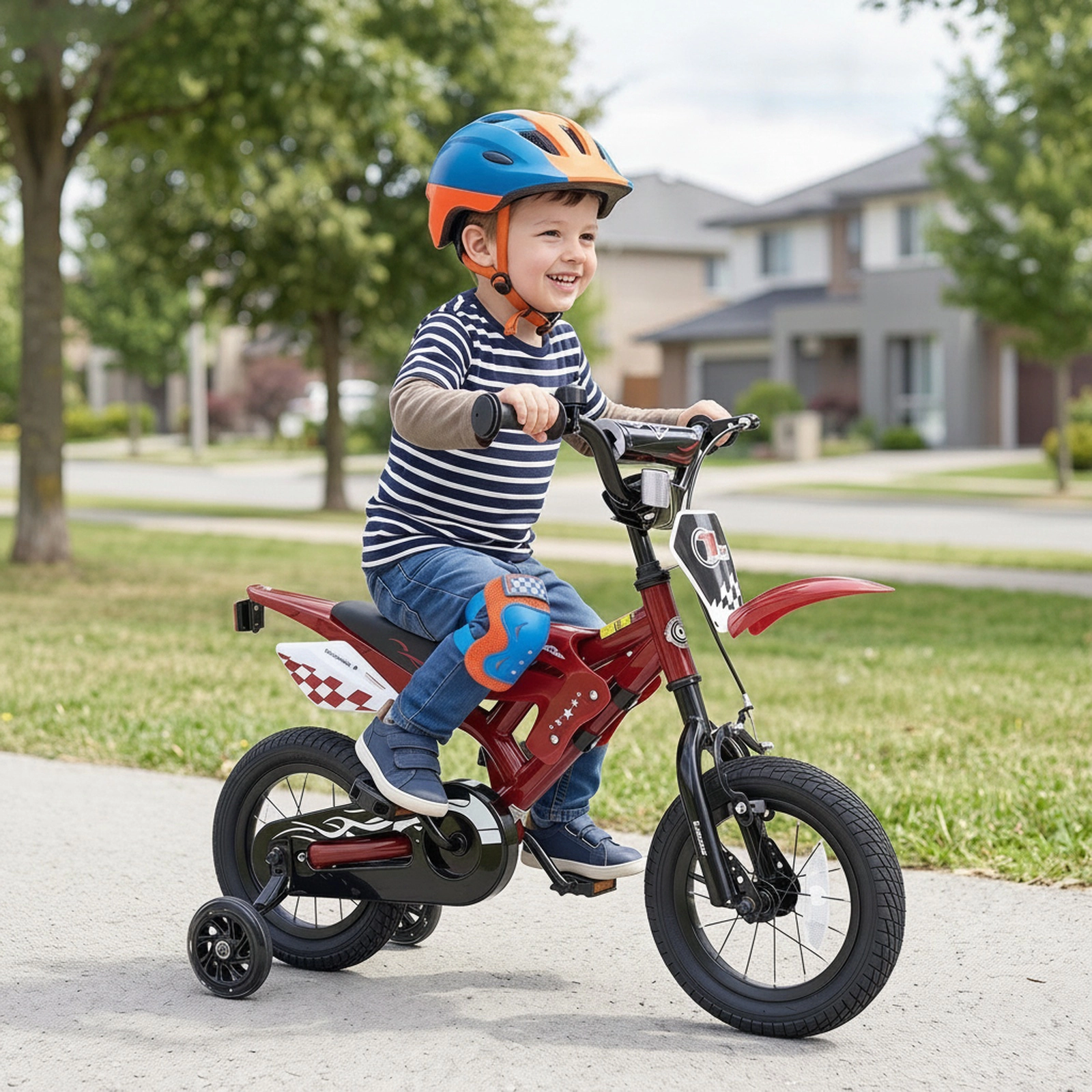 12-in Kids Bike with Hand Brake Rear Coaster Brake and Training Wheels for Ages 3-4 Inseam 16-in to 17-in Kids Bicycle