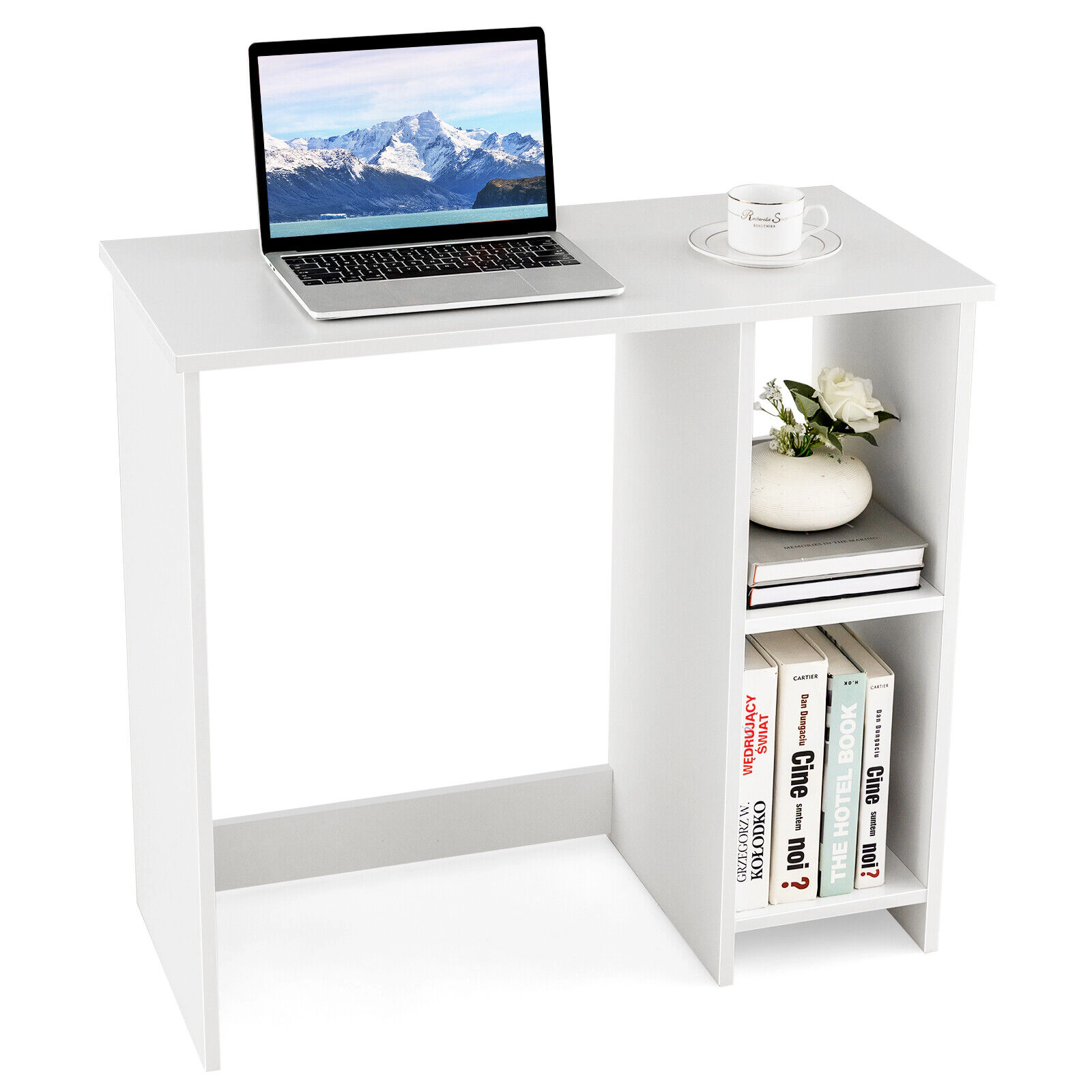 SUGIFT 31.5-in Modern Home Office Desk with 2 Compartments 200-lb Desktop Capacity Engineered Wood White Black