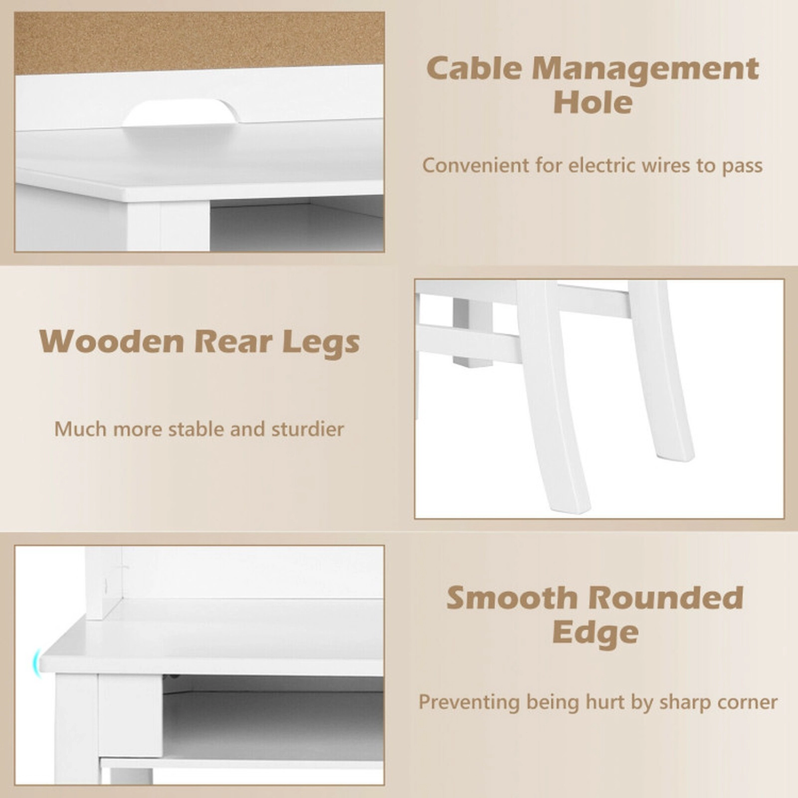 SUGIFT Kids Desk and Chair Set, White Computer Desk with Hutch, Adjustable Shelf, Corkboard and Drawer