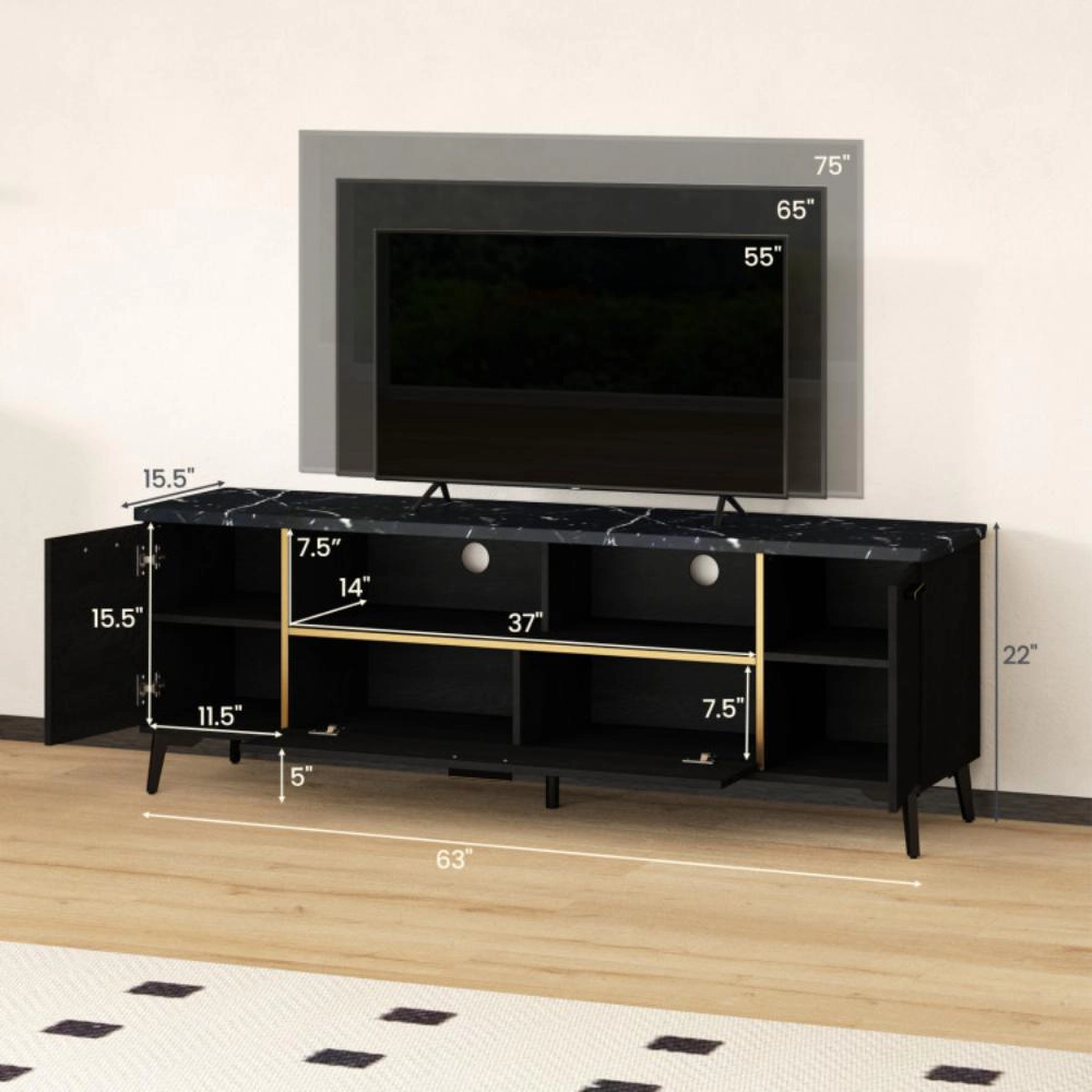 Hivvago 63 Inch Tv Stand With Flip Door Cabinet For Tvs Up To 75 Inch-Black