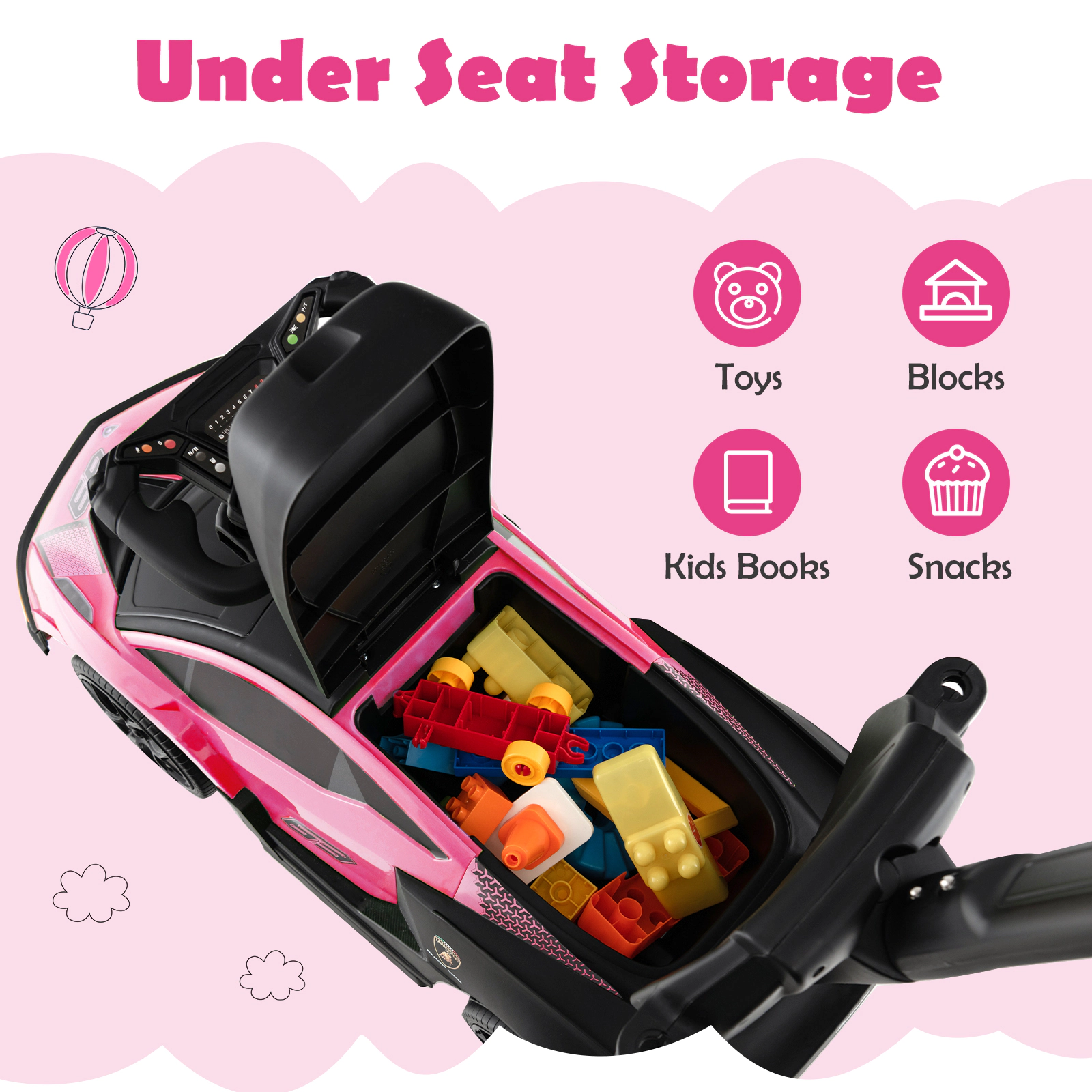 SUGIFT Toddler Pink 3-in-1 Ride On Push Car with Parent Handle and Guardrail 34-in W 35.5-in H 55-lb Seat Capacity