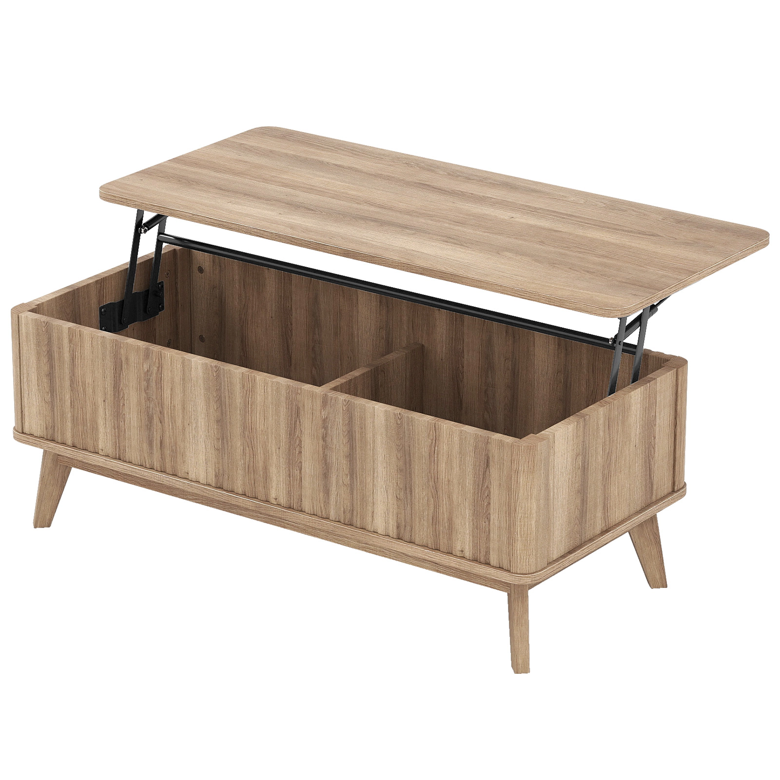 LJG 43.5" Rectangle Wooden Fluted Lift Top Coffee Table