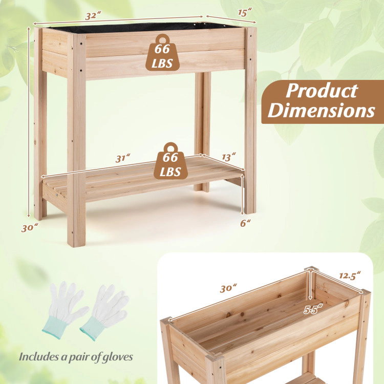Hivvago Wooden Raised Garden Bed with Legs and Storage Shelf
