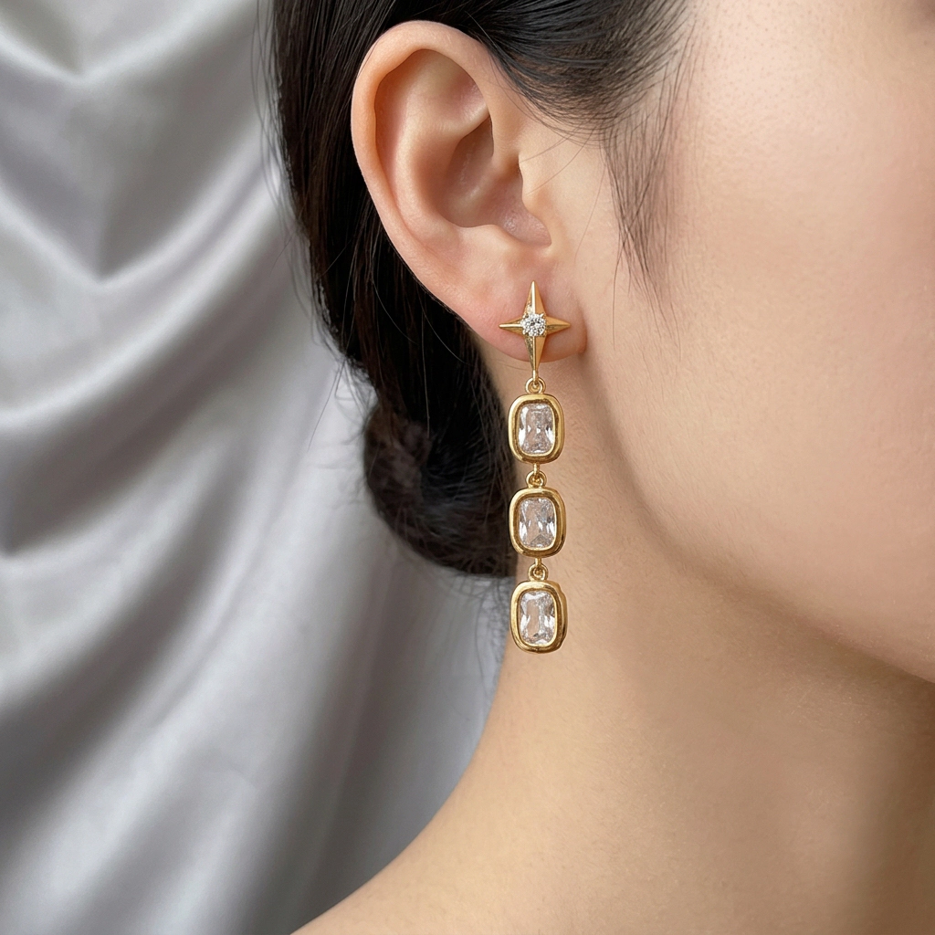 DressAtR Women’s Gold Tone Starry Zircon Drop Earrings