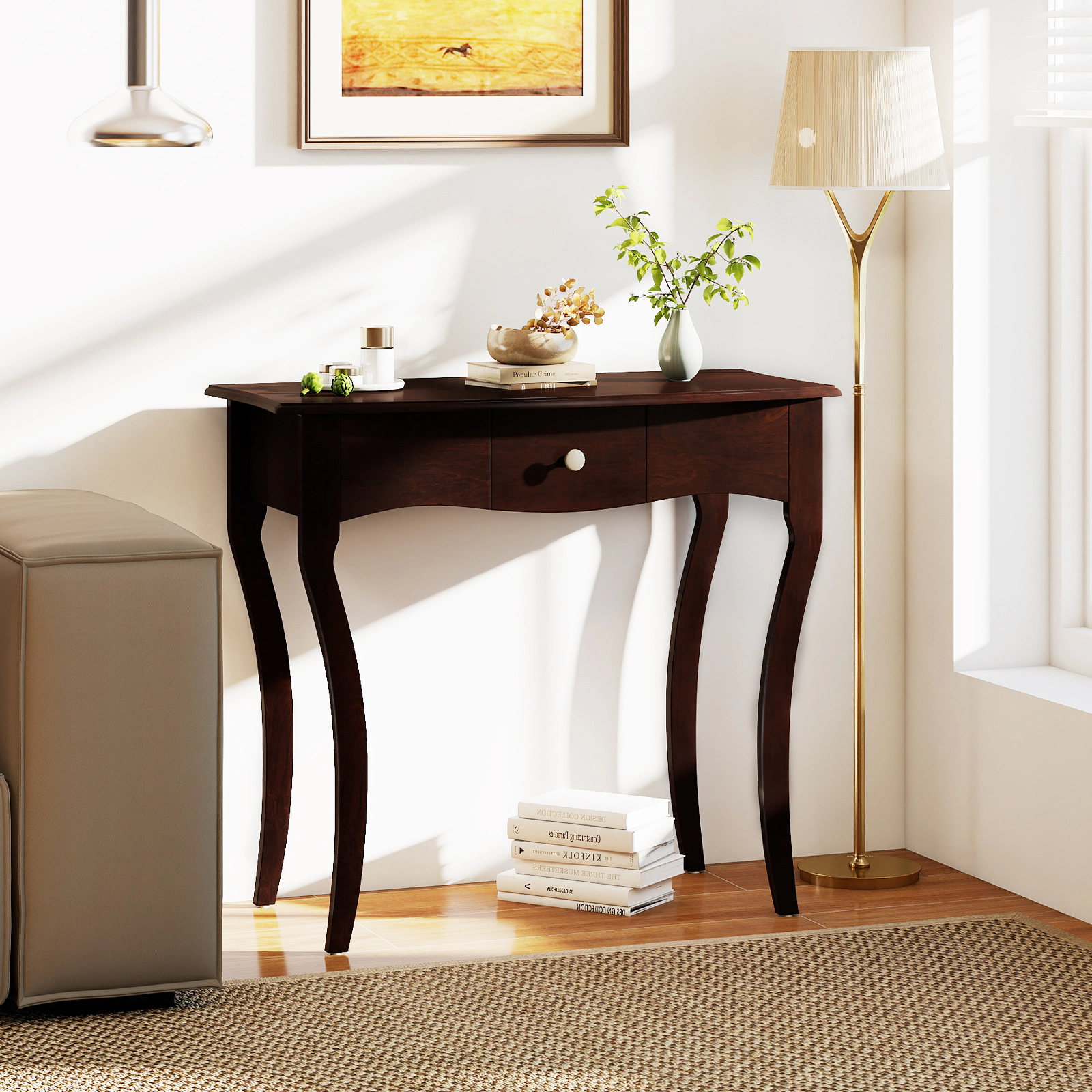 SUGIFT 34-in Console Table with Drawer and Solid Wood Frame 180-lb Tabletop Capacity Overall 220-lb Capacity Espresso