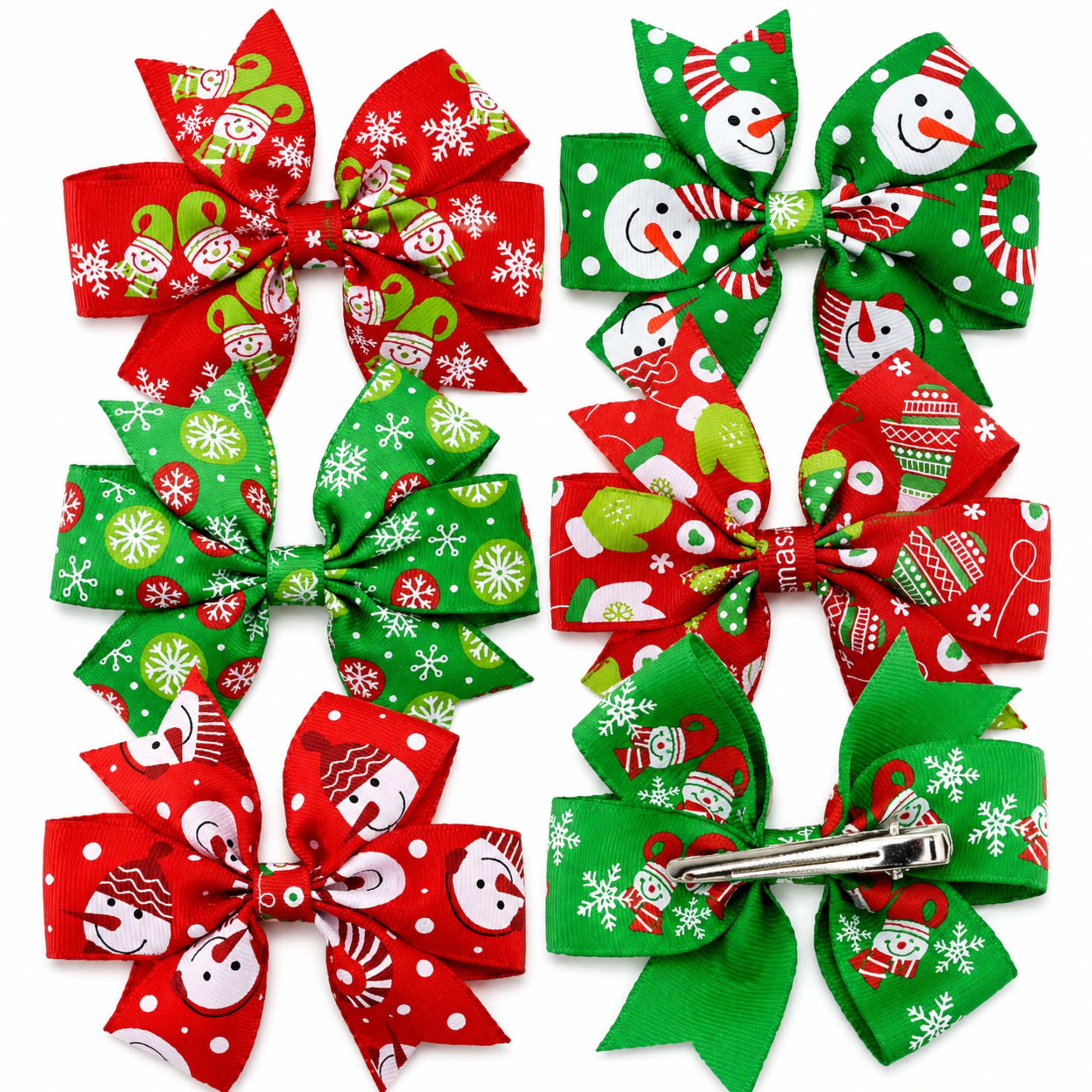 Home Collection Girls Christmas Snowflake Ribbon Hair Bow Clips 6-Pack Holiday Hair Accessories