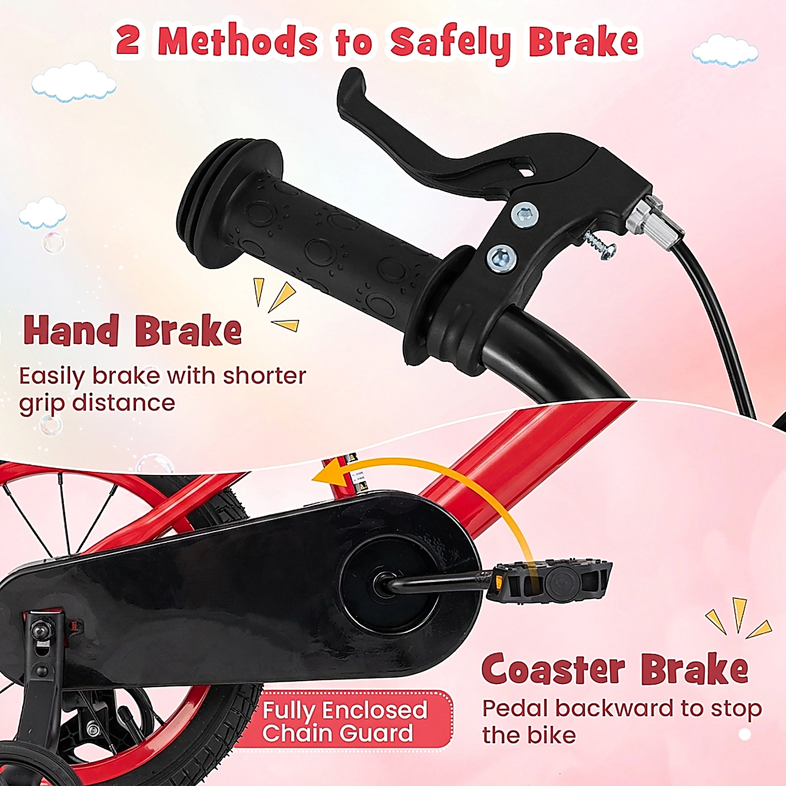 SUGIFT Adjustable 14-Inch Kids Bicycle with Hand and Coaster Brake 110-lb Seat Capacity Ages 3-5 Red