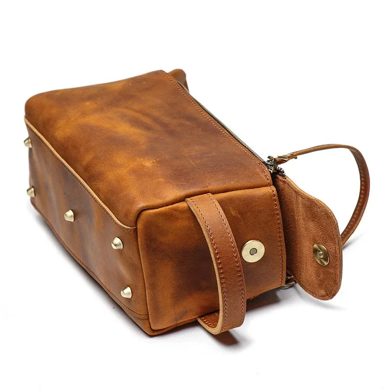 Steel Horse Leather Unisex Dado Leather Dopp Kit | Handmade Leather Toiletry Bag