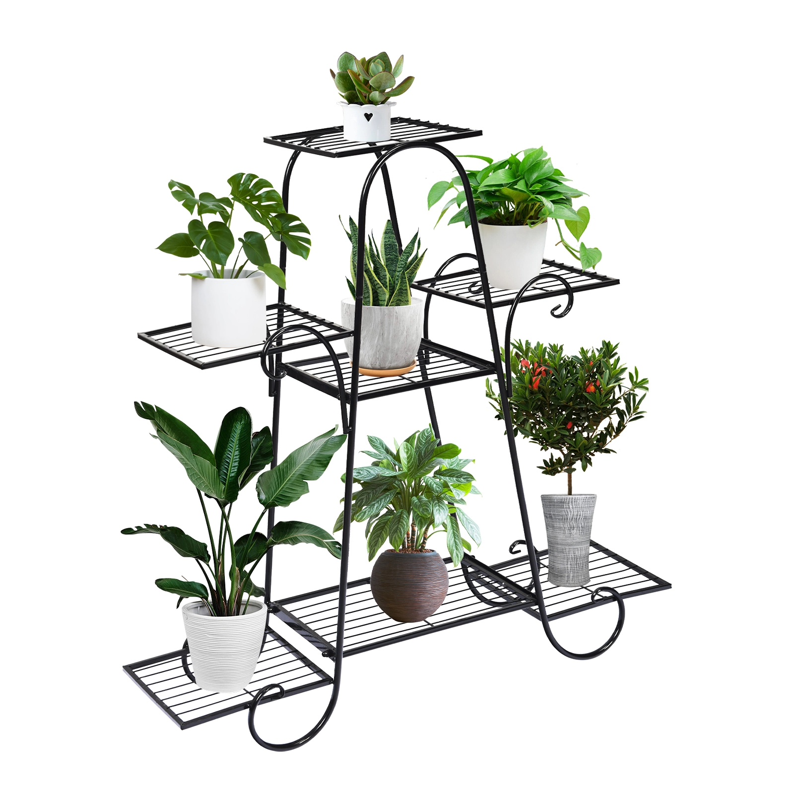 Slickblue Black Iron 7 Tier Plant Stand Vertical Flower Rack for Balcony Patio Garden Display