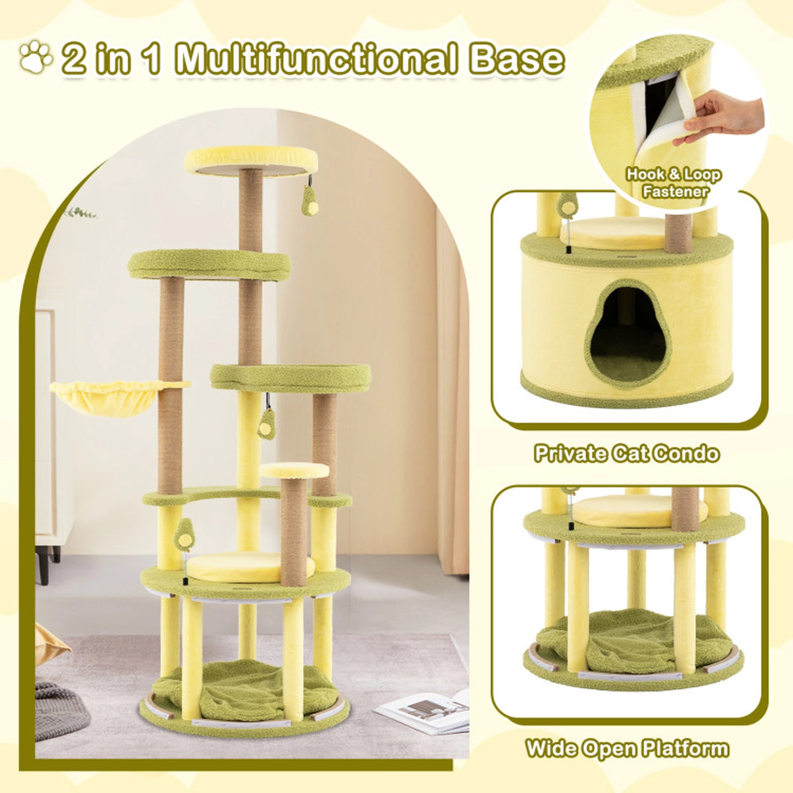 SUGIFT Green Large Avocado Cat Tree Multi-Level Tower with Private Condo
