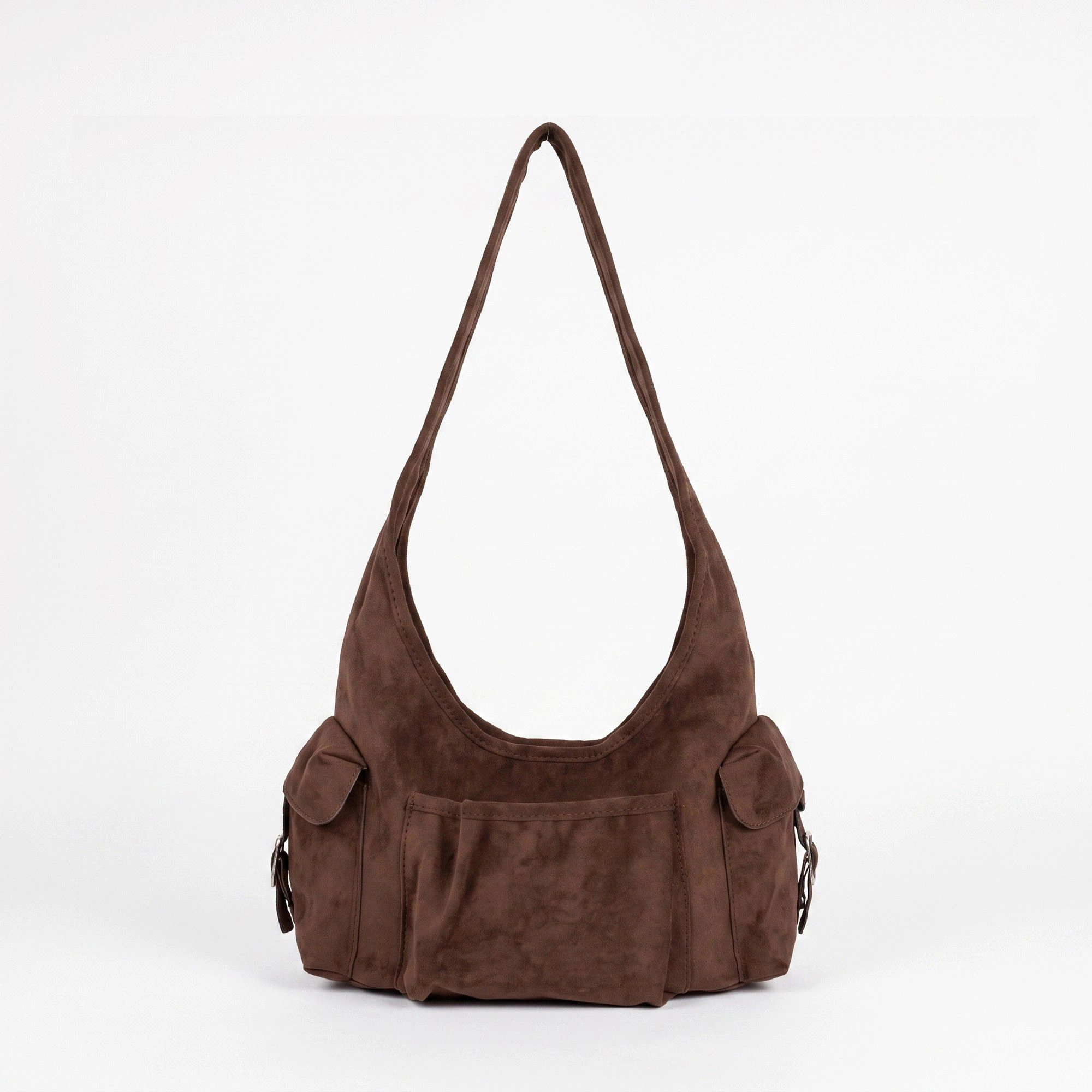 Alilang Women's Slouchy Suede Look Hobo Shoulder Bag with Front and Side Pockets 10.6x5x5in