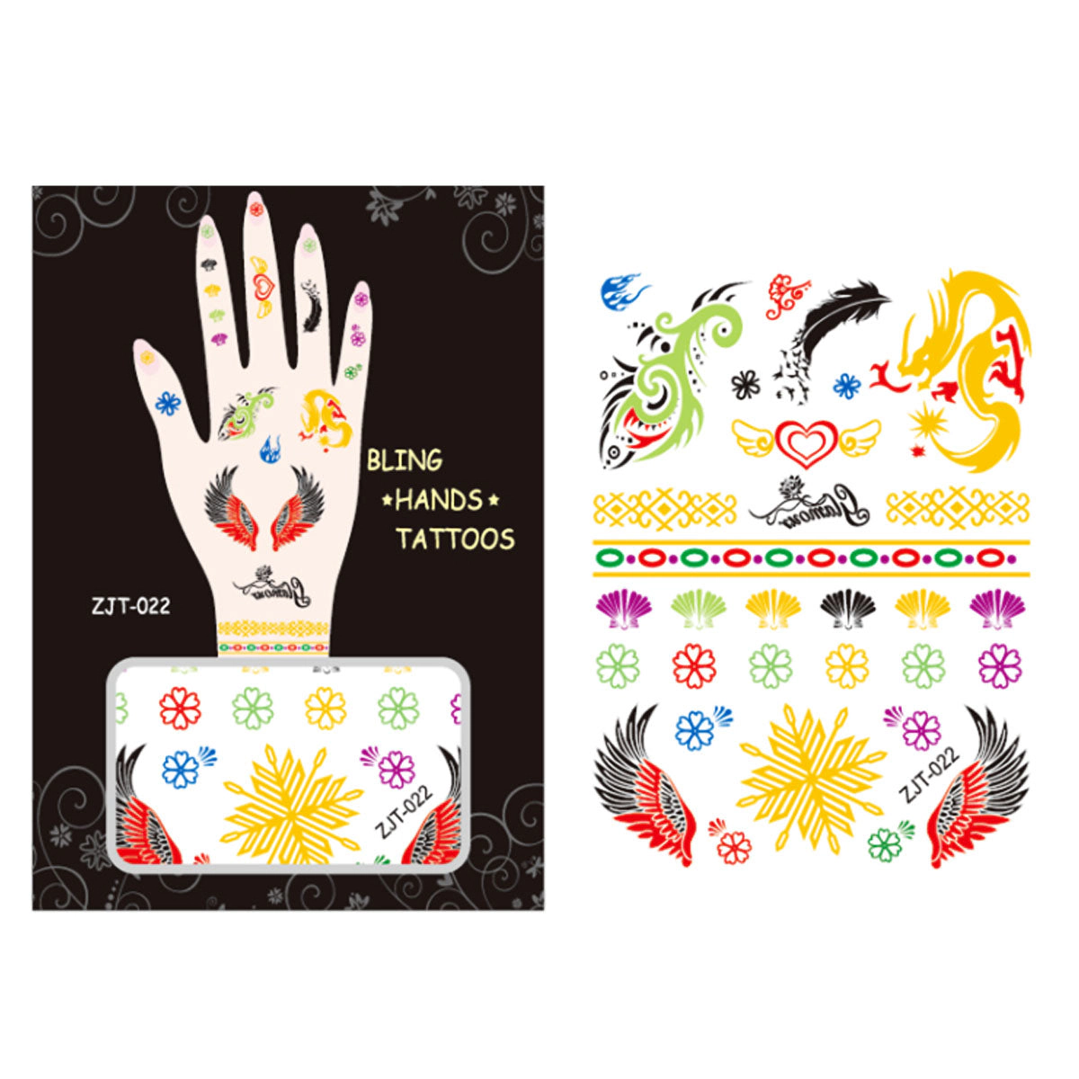 Wrapables Trendy Temporary Metallic Hand Tattoos, Dragon and Snowflake