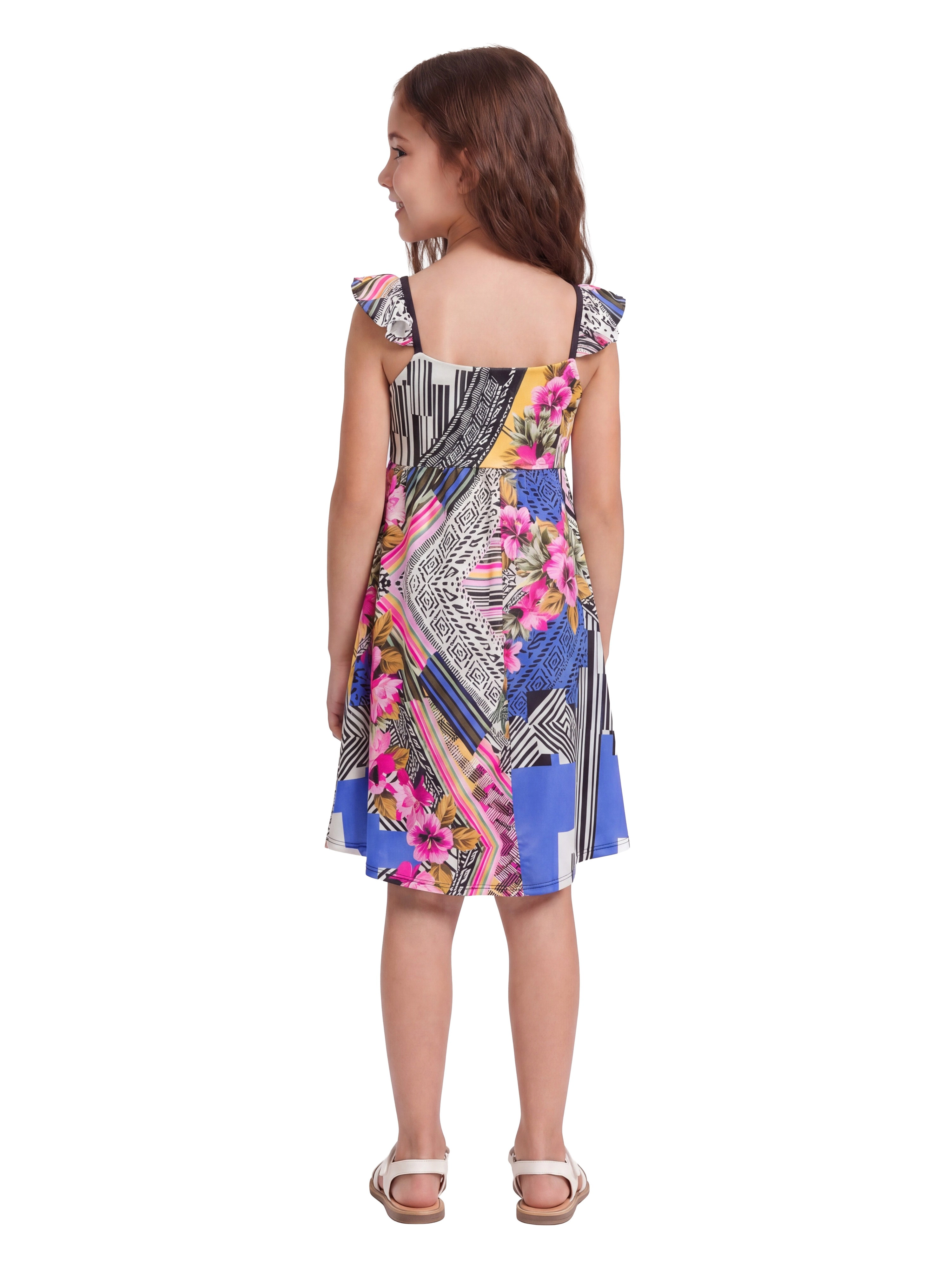 24sevenKid Essential Girls Pink Floral Print Empire Waist Sleeveless Dress