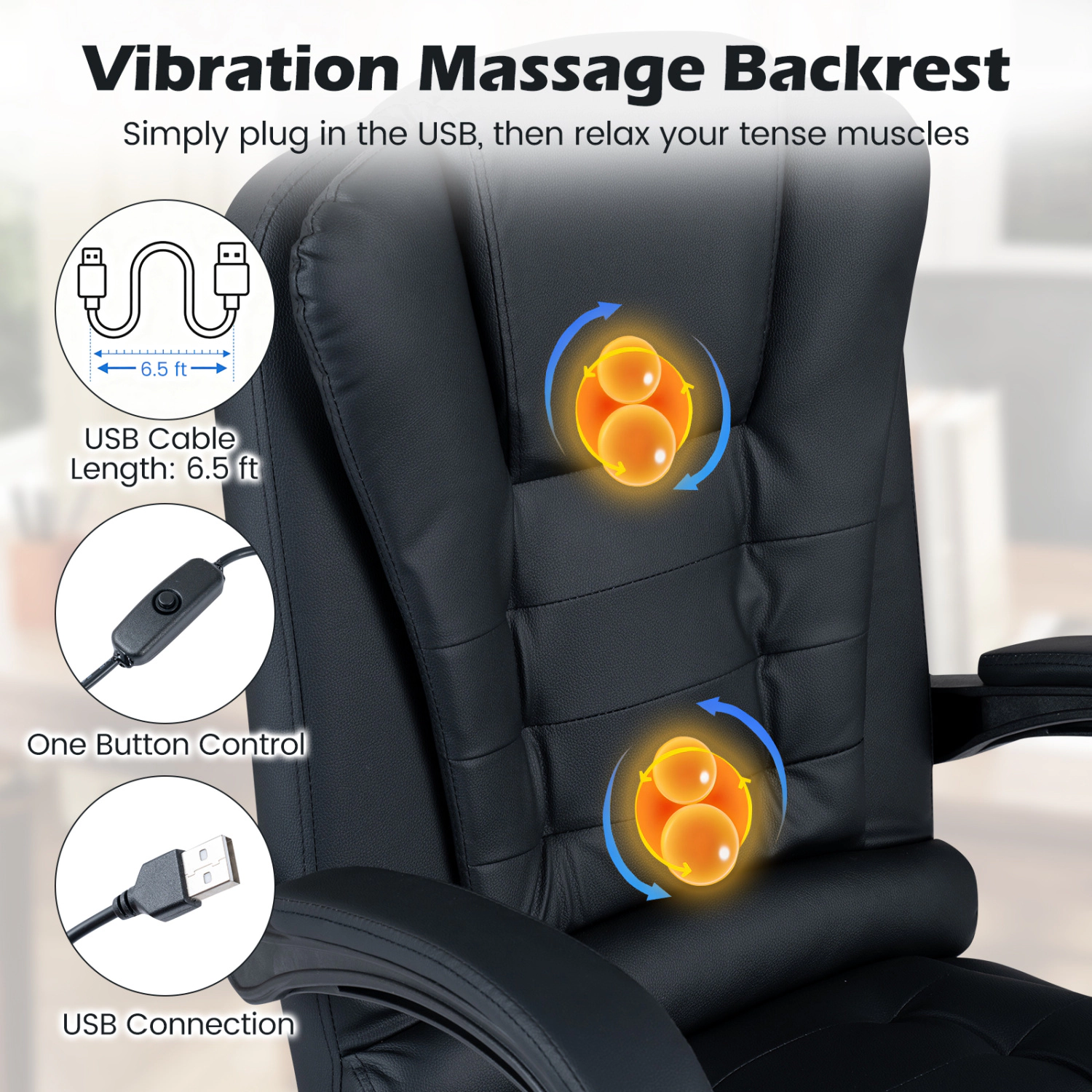 LJG Massage Office Chair with Footrest & Reclining Backrest and Swivel Seat
