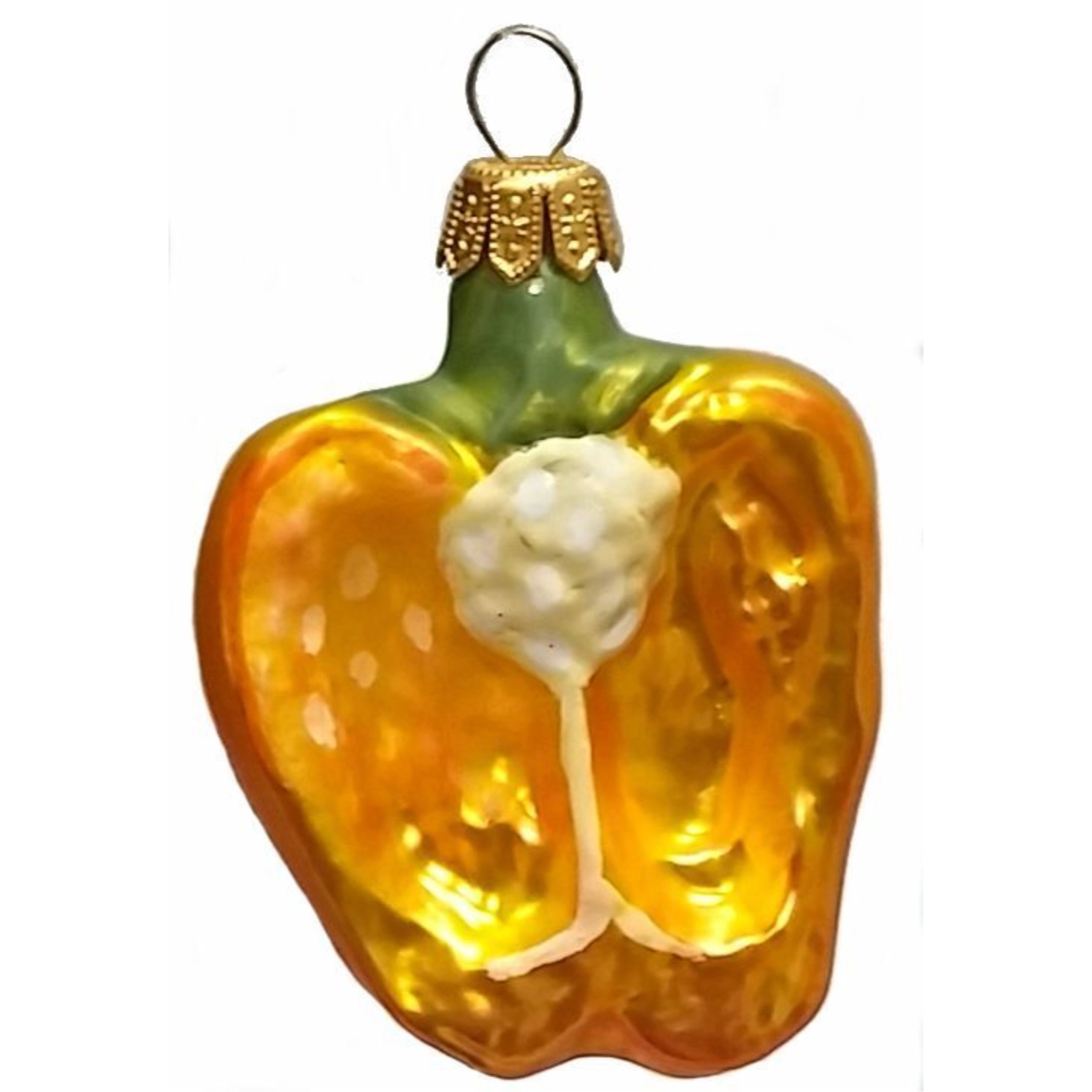 Pinnacle Peak Trading Company Half of a Yellow Bell Pepper Polish Glass Christmas Ornament Set of 2 Decoration