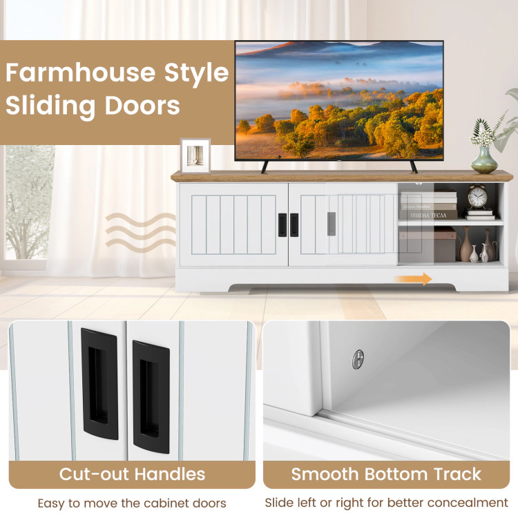 Hivvago Farmhouse Tv Stand For Tvs Up To 65 Inch With Sliding Doors And Storage Cabinets