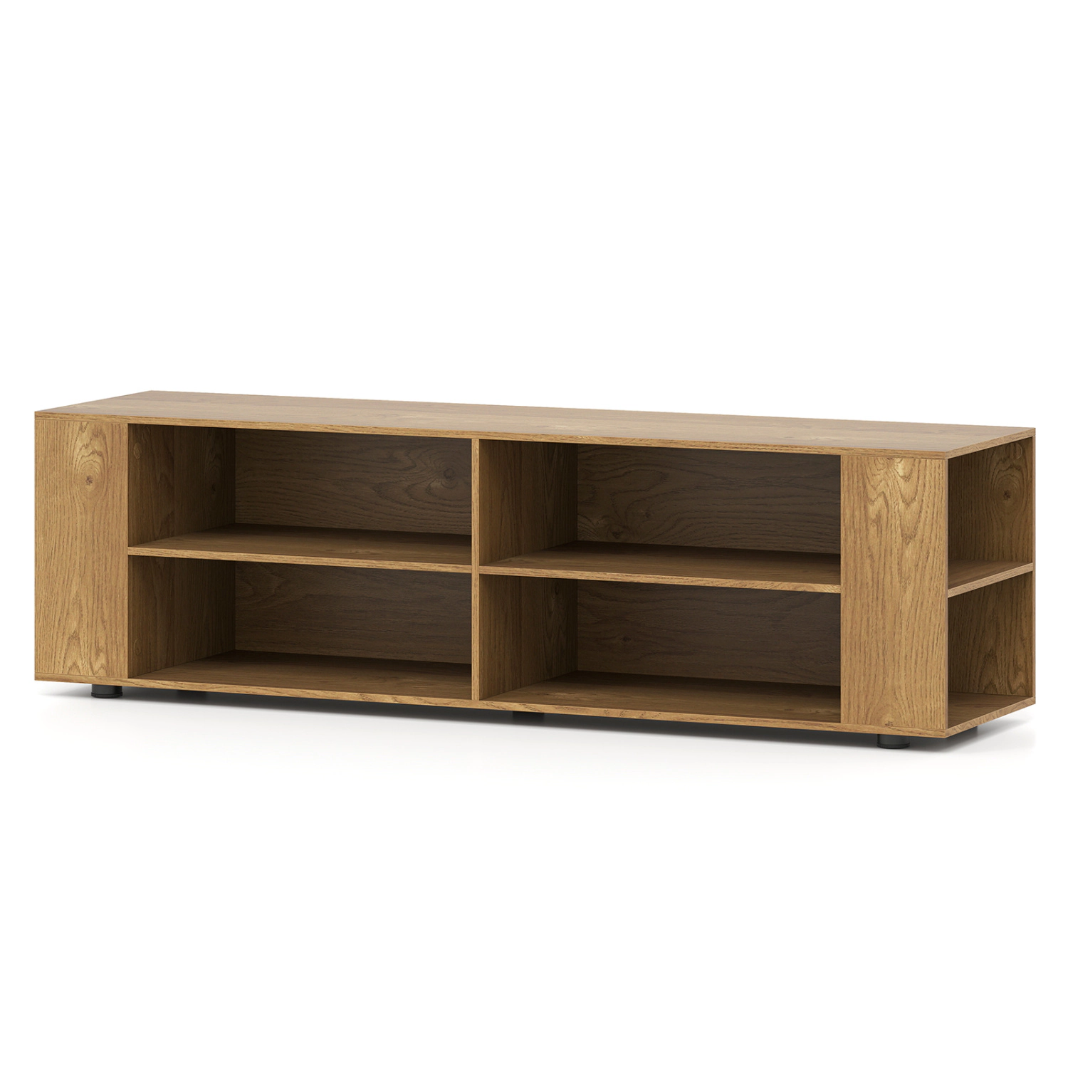 Glintex 59-Inch TV Stand with 4 Open Compartments and 4 Side Shelves, Natural