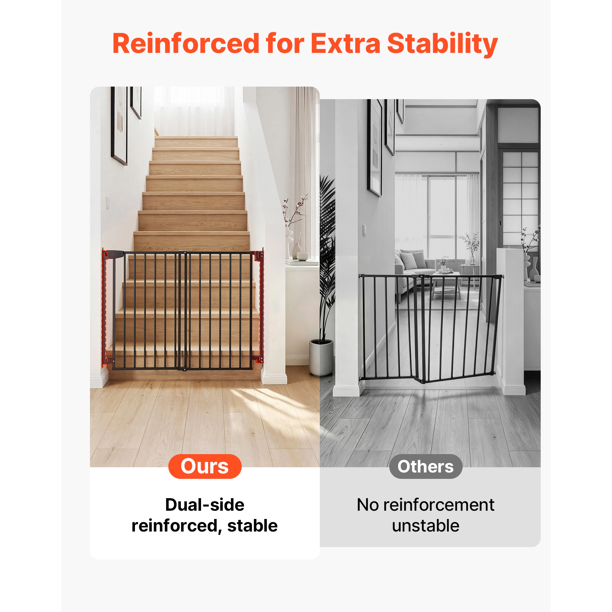 HONGGE Baby Gate for Stairs Adjustable Width Dog No Bottom Bar One-Handed Operation Easy Drilling Installation