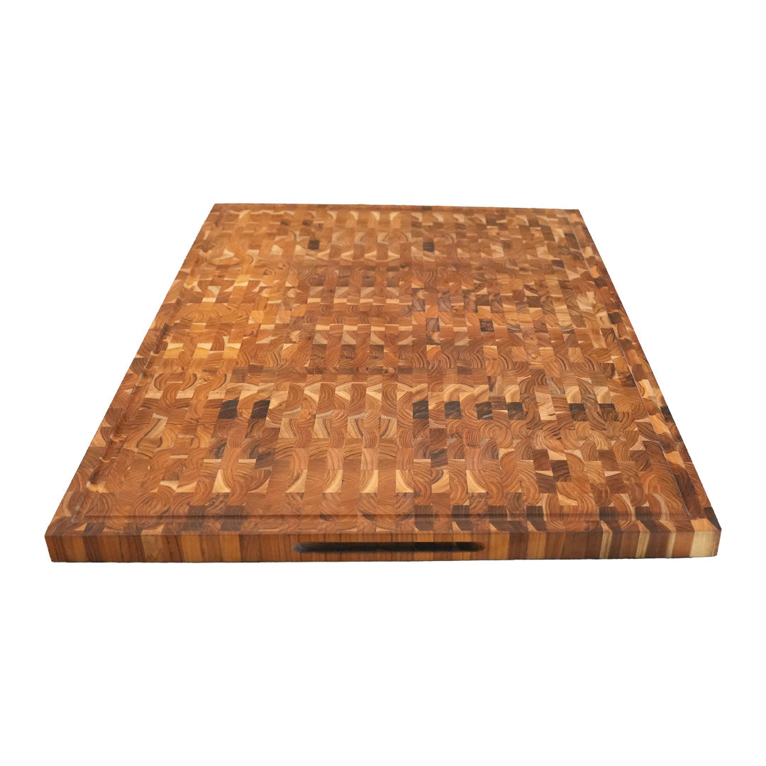 EcoDecors 40" x 28" End Grain Teak Cutting Board with Juice Channel and Carved Handles