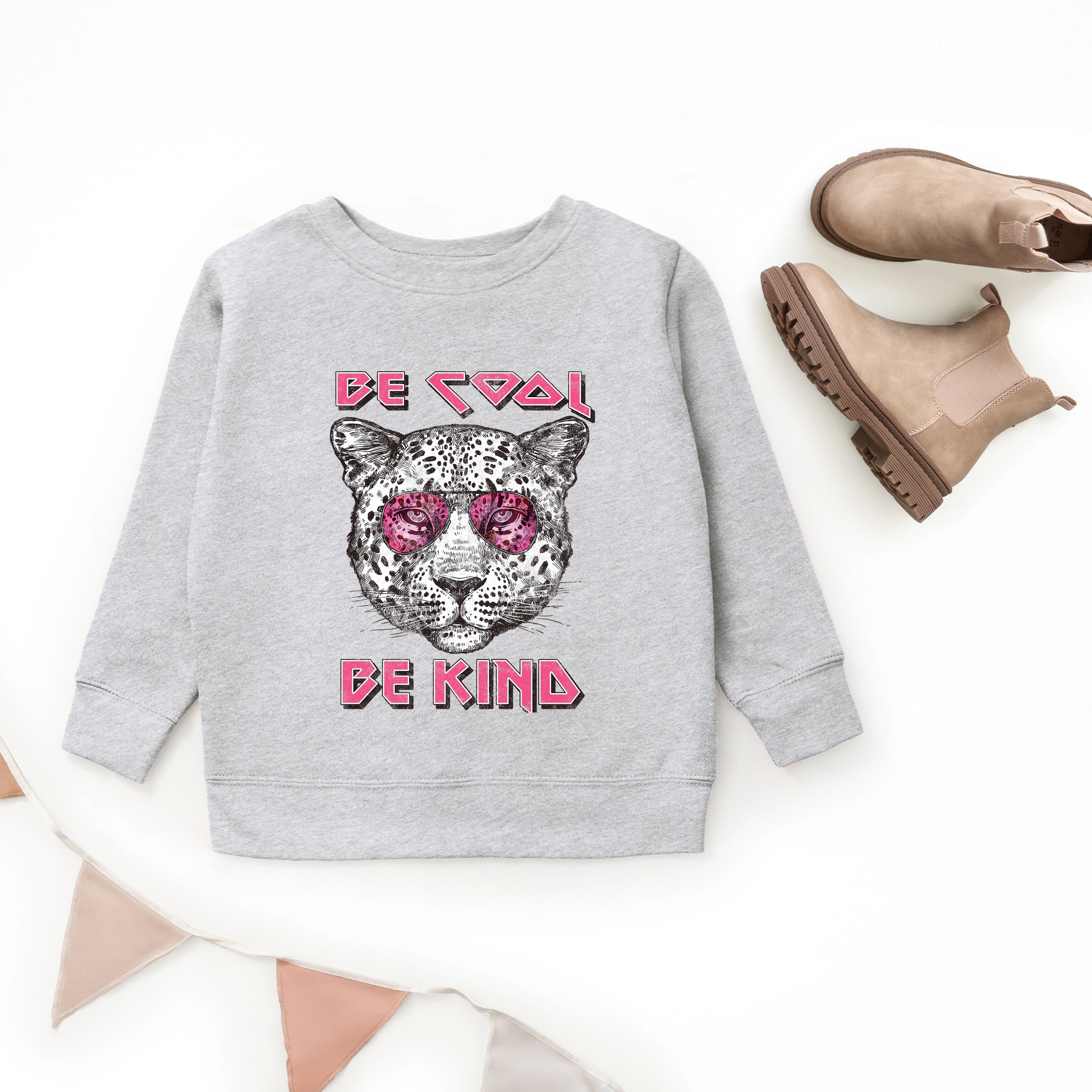 The Juniper Shop - Youth Graphic Sweatshirt Be Cool Kind Leopard