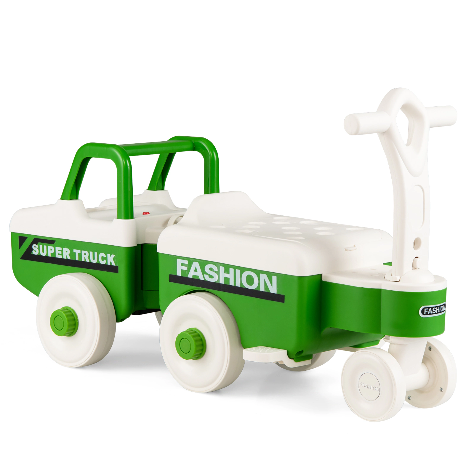 Costway 4 1 Ride on Push Car,Sliding Walking Car with Trailer, Music, Under-Seat Storage Green