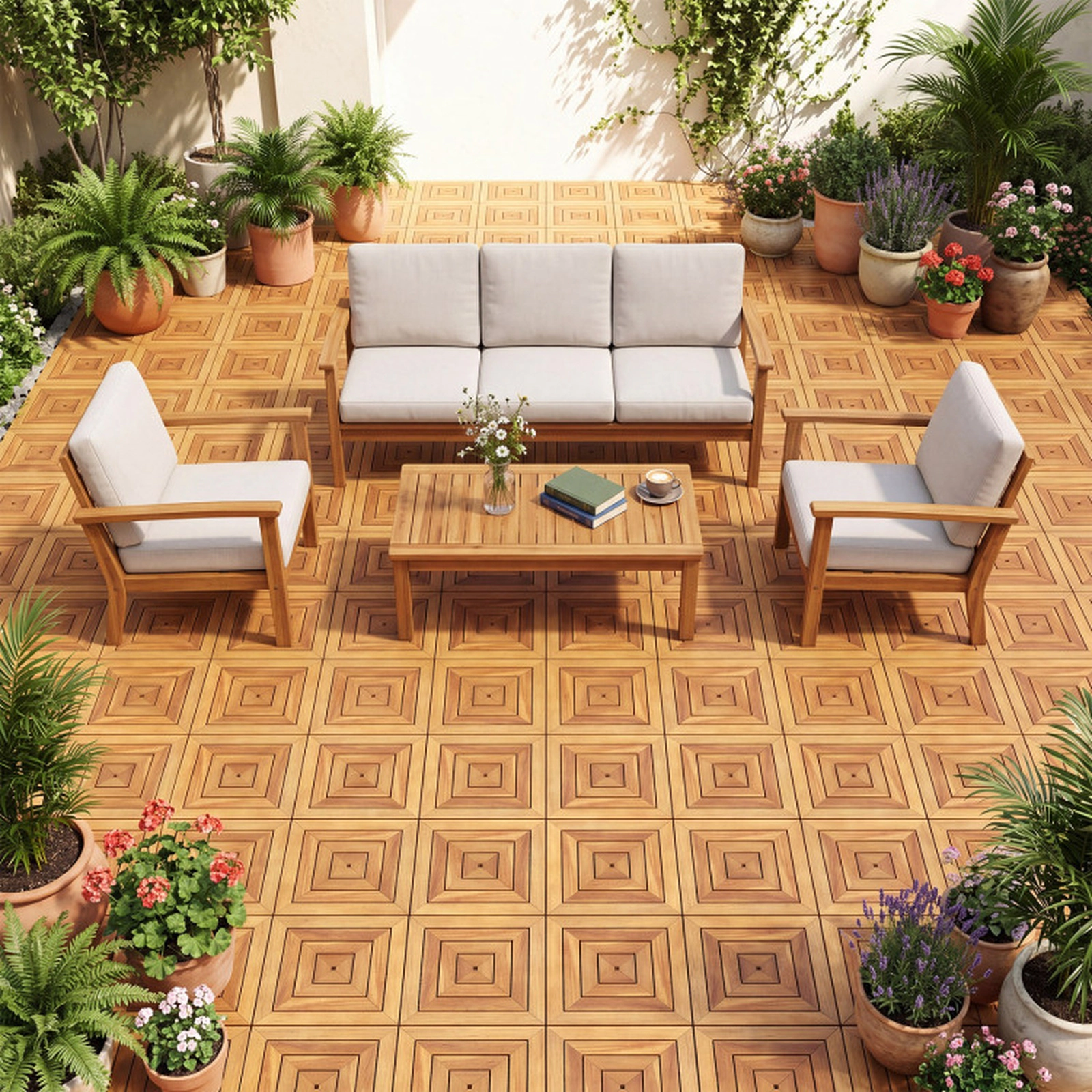 SUGIFT Interlocking Deck Mat Tiles 500-lb Capacity Acacia Wood 48-Piece Natural