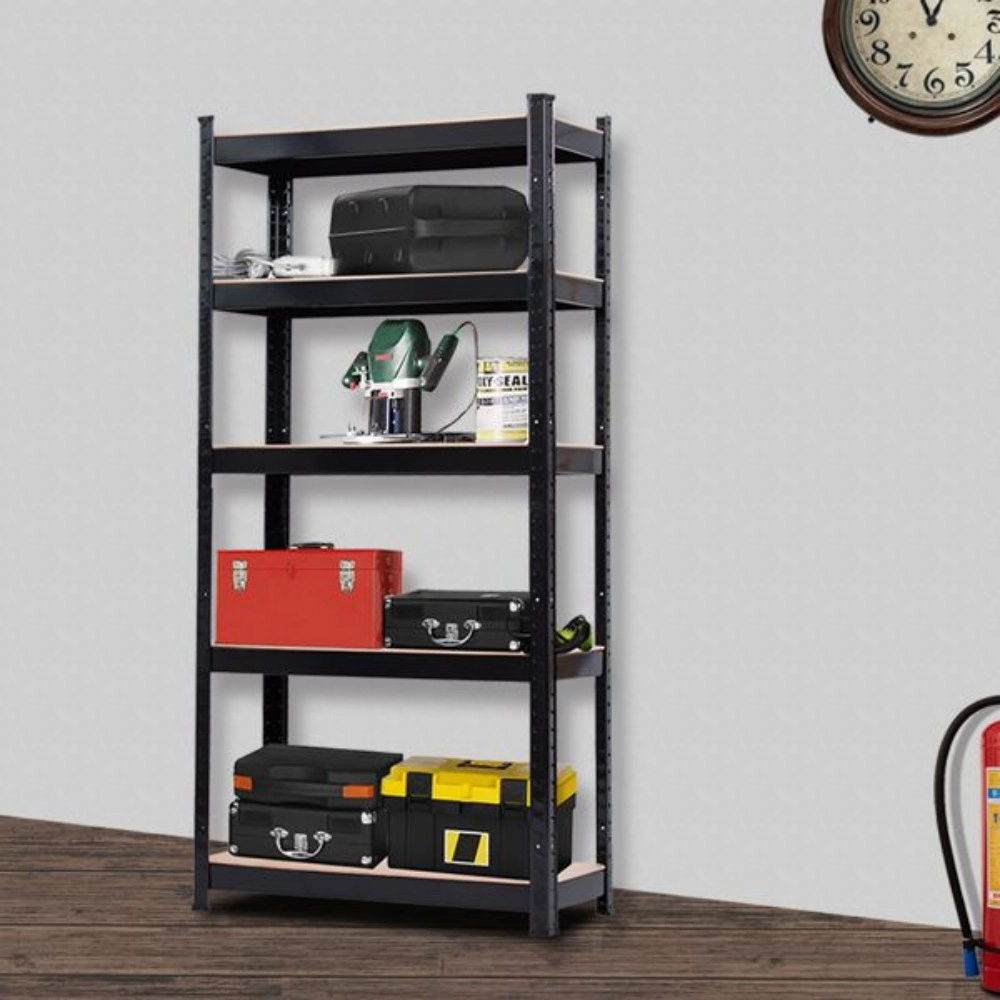 Flynama 5 Tier Heavy Duty Metal Shelving Rack Unit Garage Storage Shelf Black UK Easy Assembly