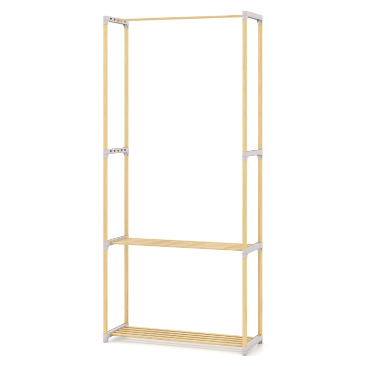Hivvago Pine Wood Clothes Rack with 2-Tier Open Storage Shelf for Hanging Clothes