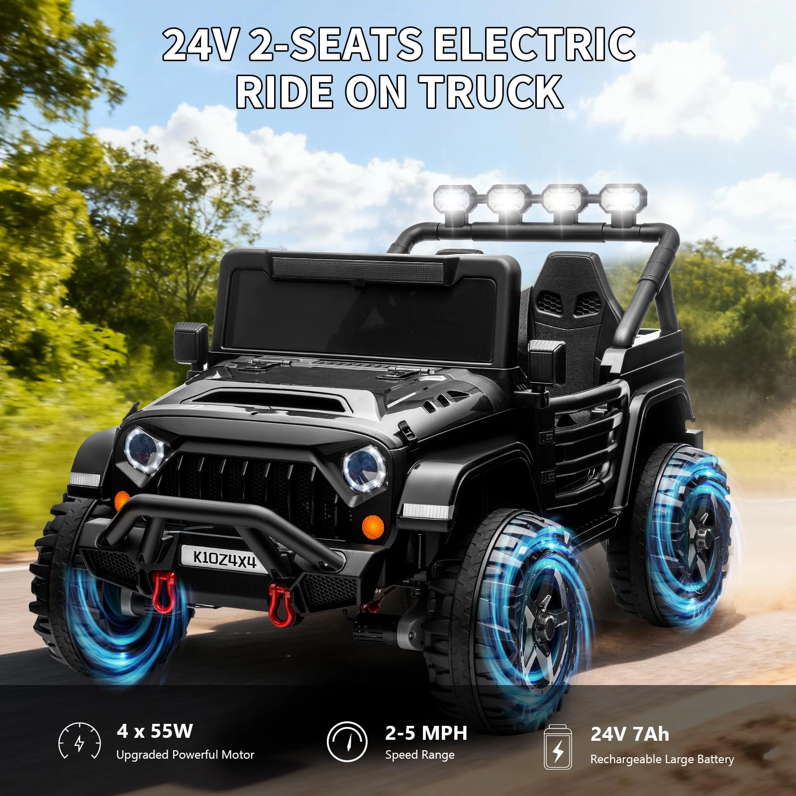 24V 2-Seater Kids Ride On Jeep, 4WD, Dual Motors Battery Powered Electric Vehicles, Remote Control
