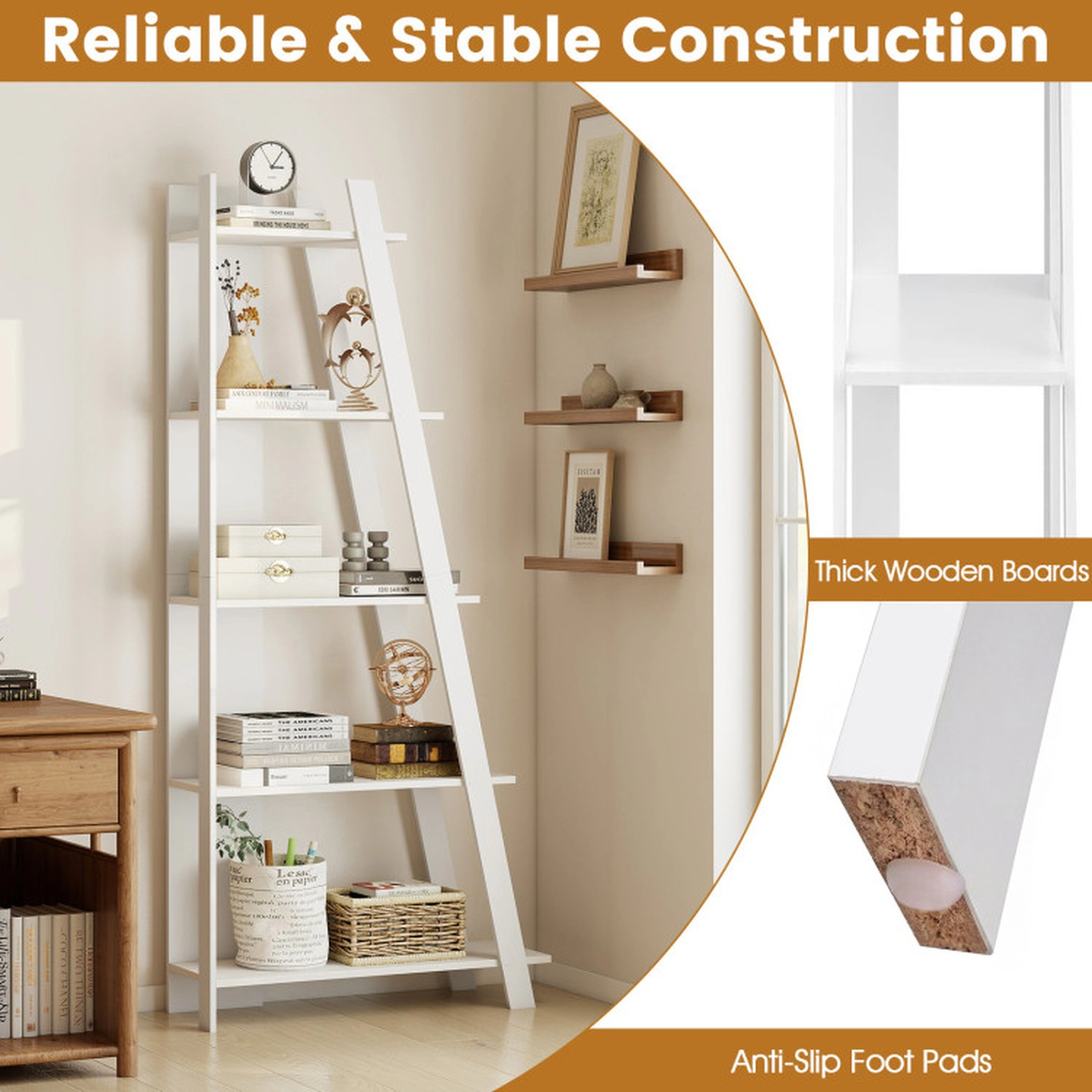 SUGIFT 5-Tier Modern Narrow Bookshelf Vertical Display Shelf 36-in Wide 51-lb Per Shelf 254-lb Total Capacity White