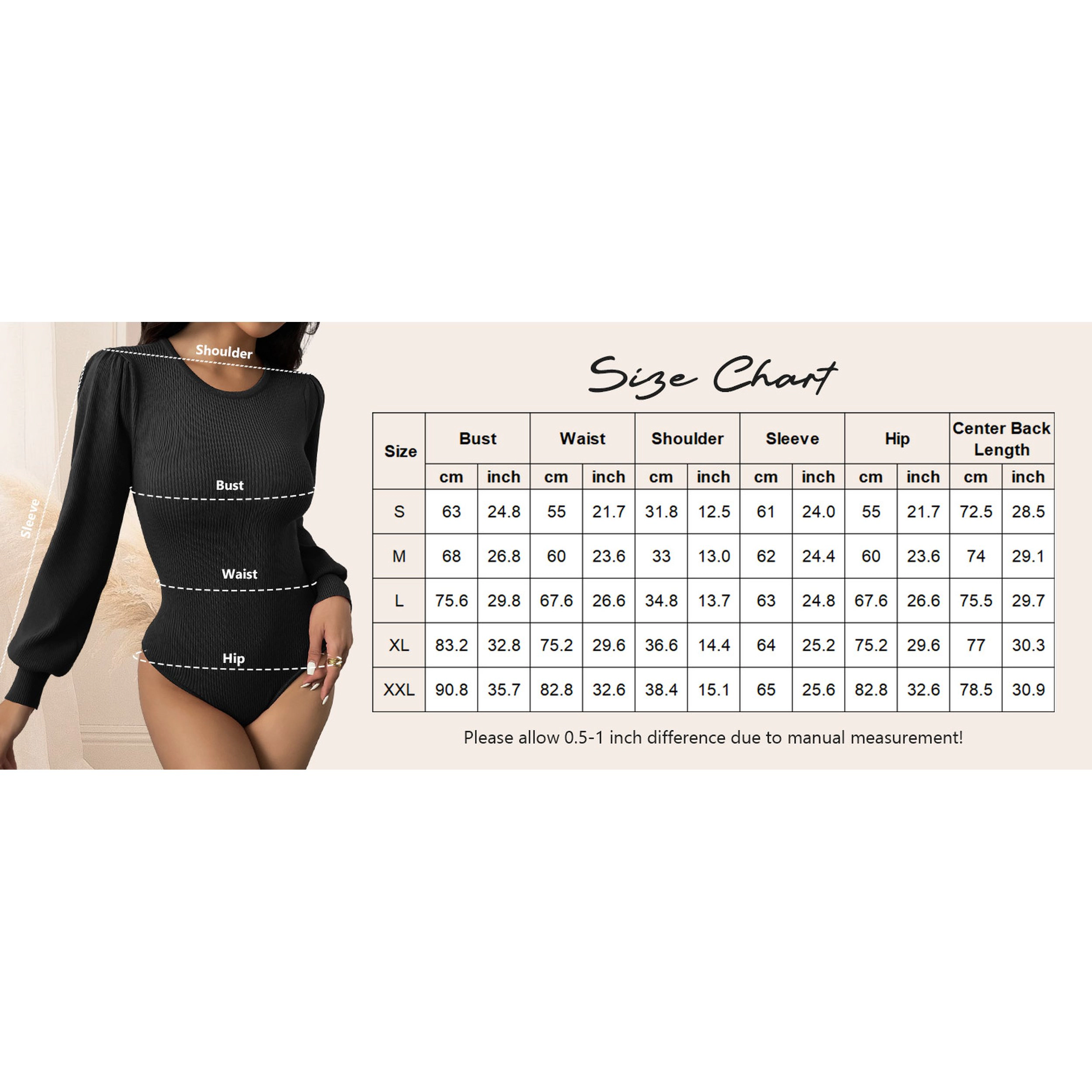 Zeagoo Women's Long Puff Sleeve Crewneck Ribbed Knit Slim Fit Bodysuit