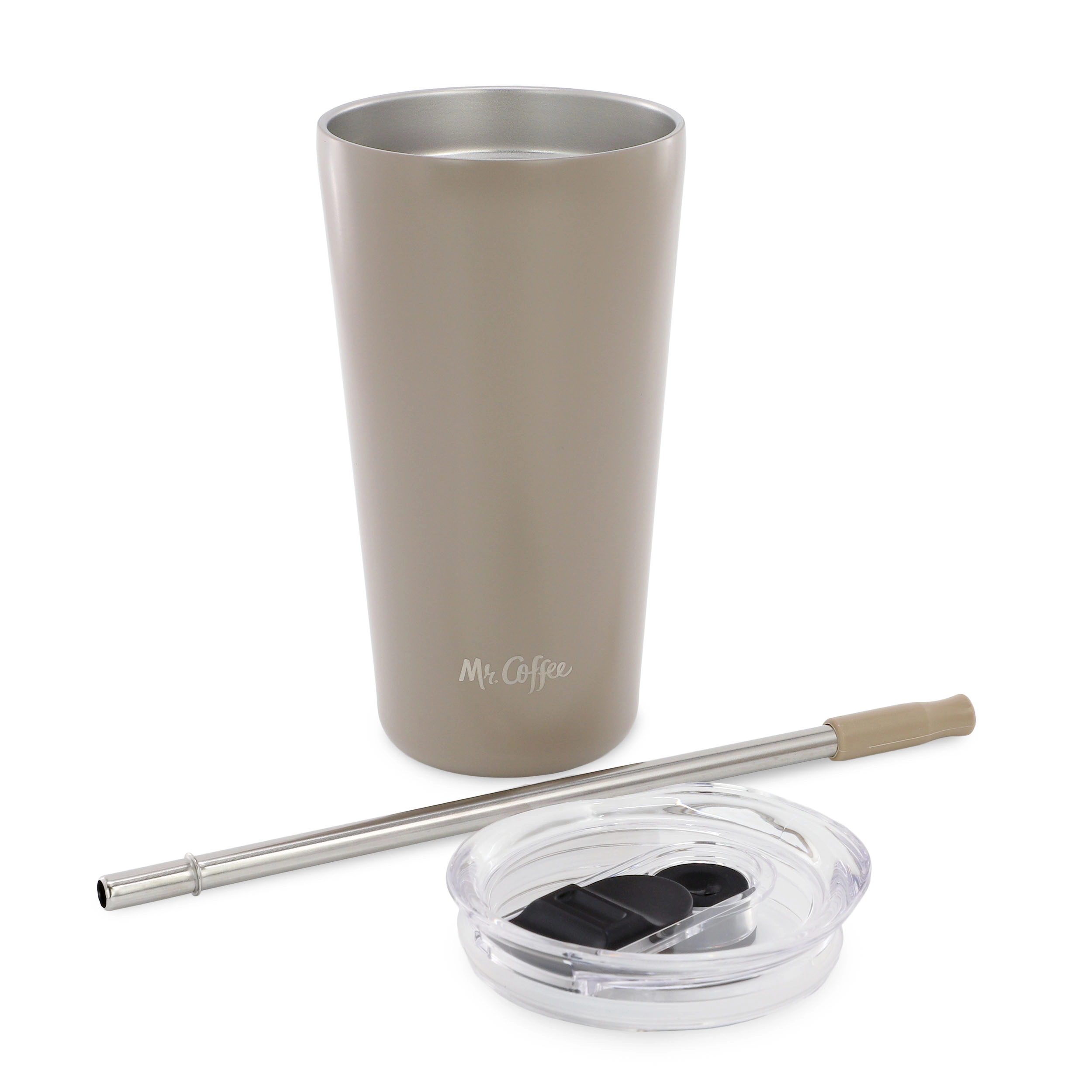Mr. Coffee Java Quest 4-Piece Set 16 Ounce Double Wall Stainless Steel Tumbler in Beige with Stainless Steel Straw