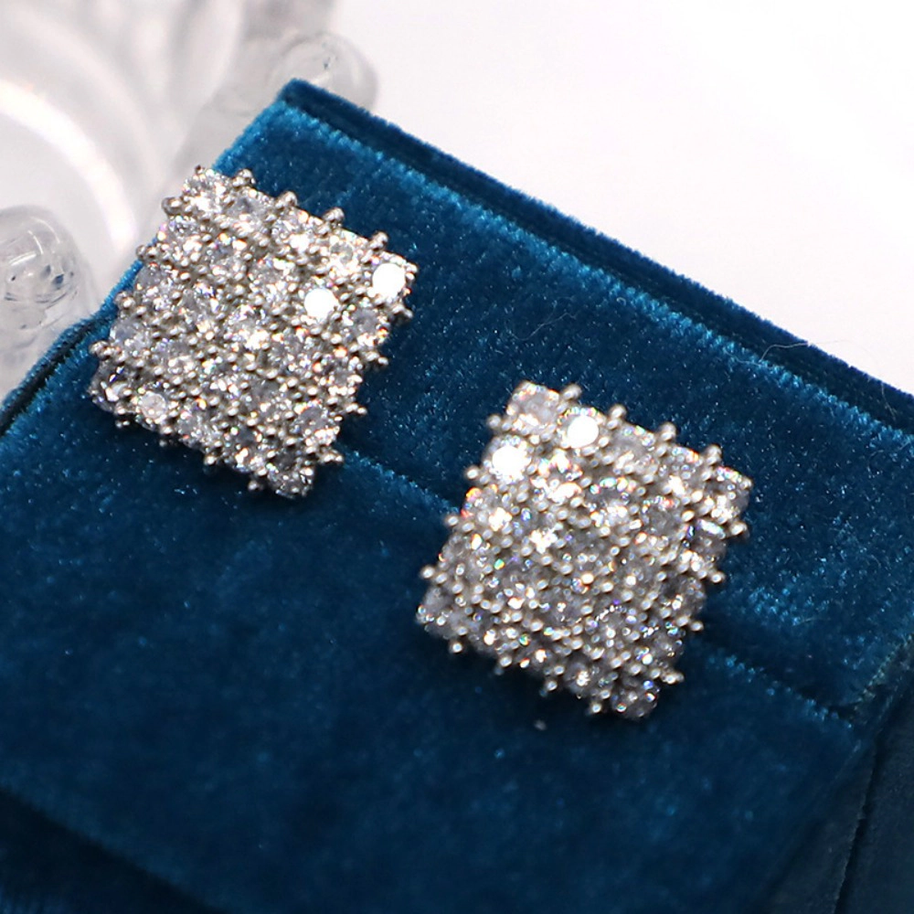 Geometric Square Shaped Cubic Zirconia Stud Earring