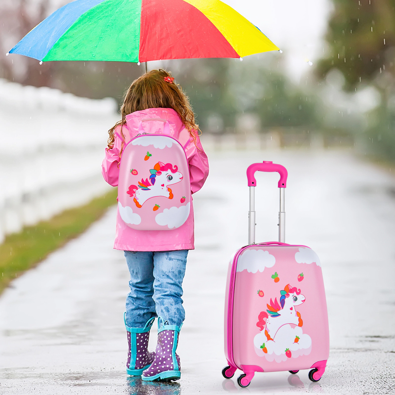 SUGIFT 2-Piece Kids Carry-on Luggage Set with 19-in Rolling Case Padlockable Zippers and 13-in Backpack