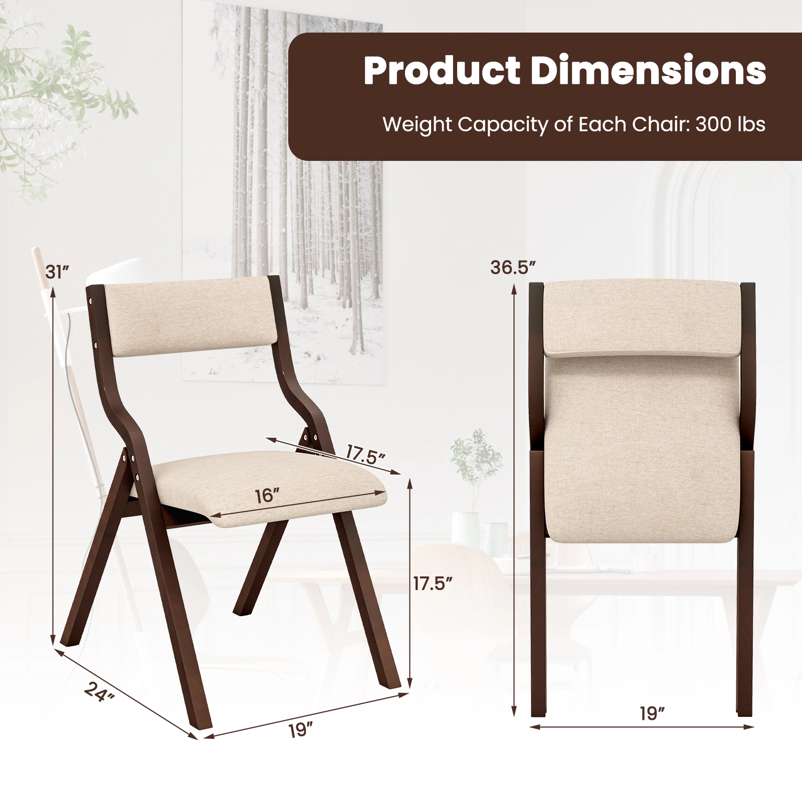 SUGIFT Set of 2 Natural Folding Dining Chairs with Bent Wood Frame and Padded Seat 19-in W 31-in H 300-lb Per Chair