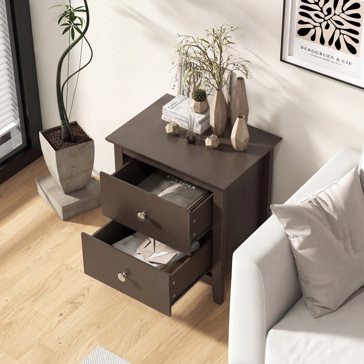 LJG Set of 2 Modern Nightstand with Two Drawers for Small Spaces