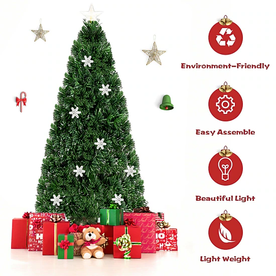 Glintex 6-Ft LED Optic Christmas Tree with Snowflakes and UL-Certified Adapter, Green