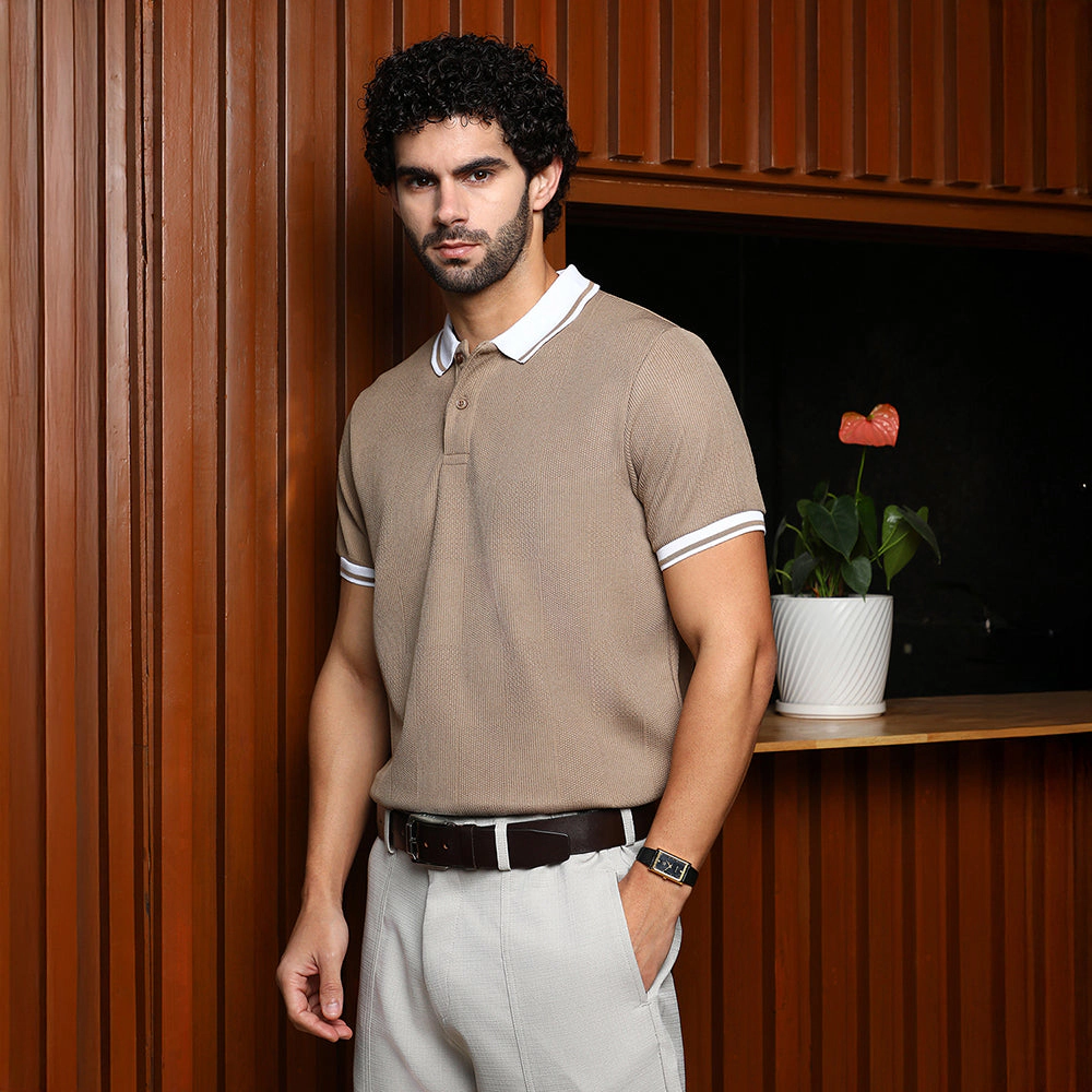 Cuboid-Stripe Polo T-Shirt