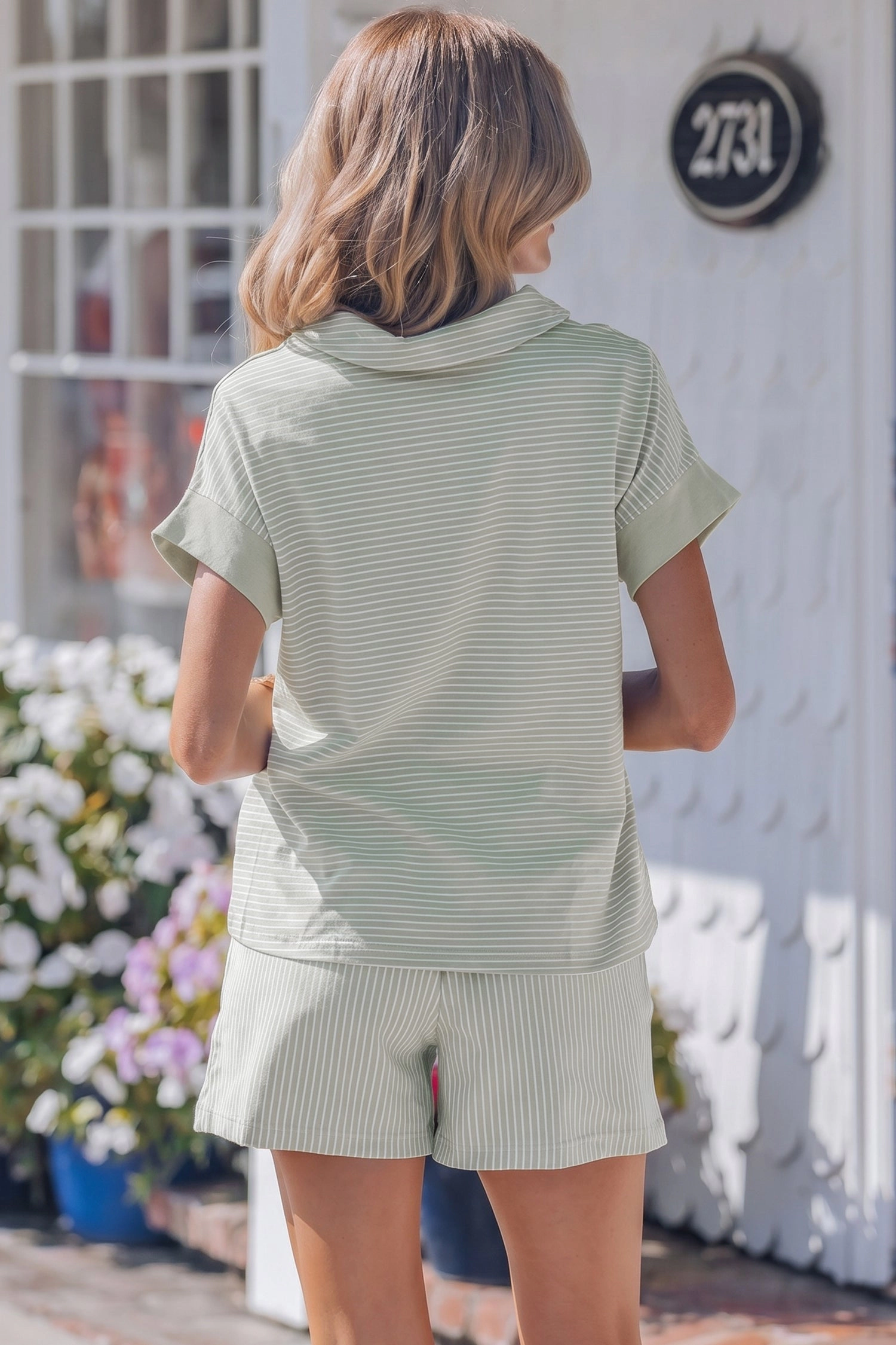 Threaded Pear Aadhya Dolman Sleeve Polo Set - Khaki Stripe