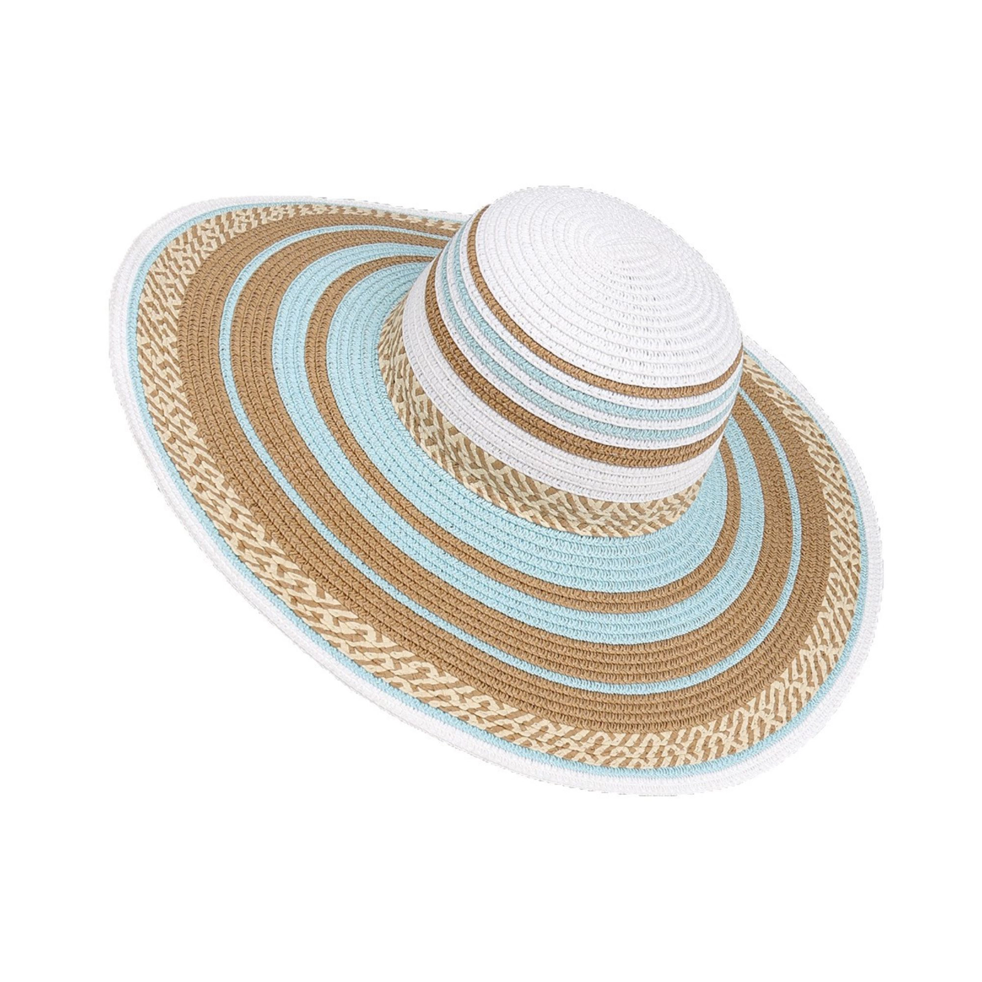 Anna-Kaci Women's Women Wide Brim Sun Hat Striped Woven Design Lightweight Summer Hat Classic Floppy Style