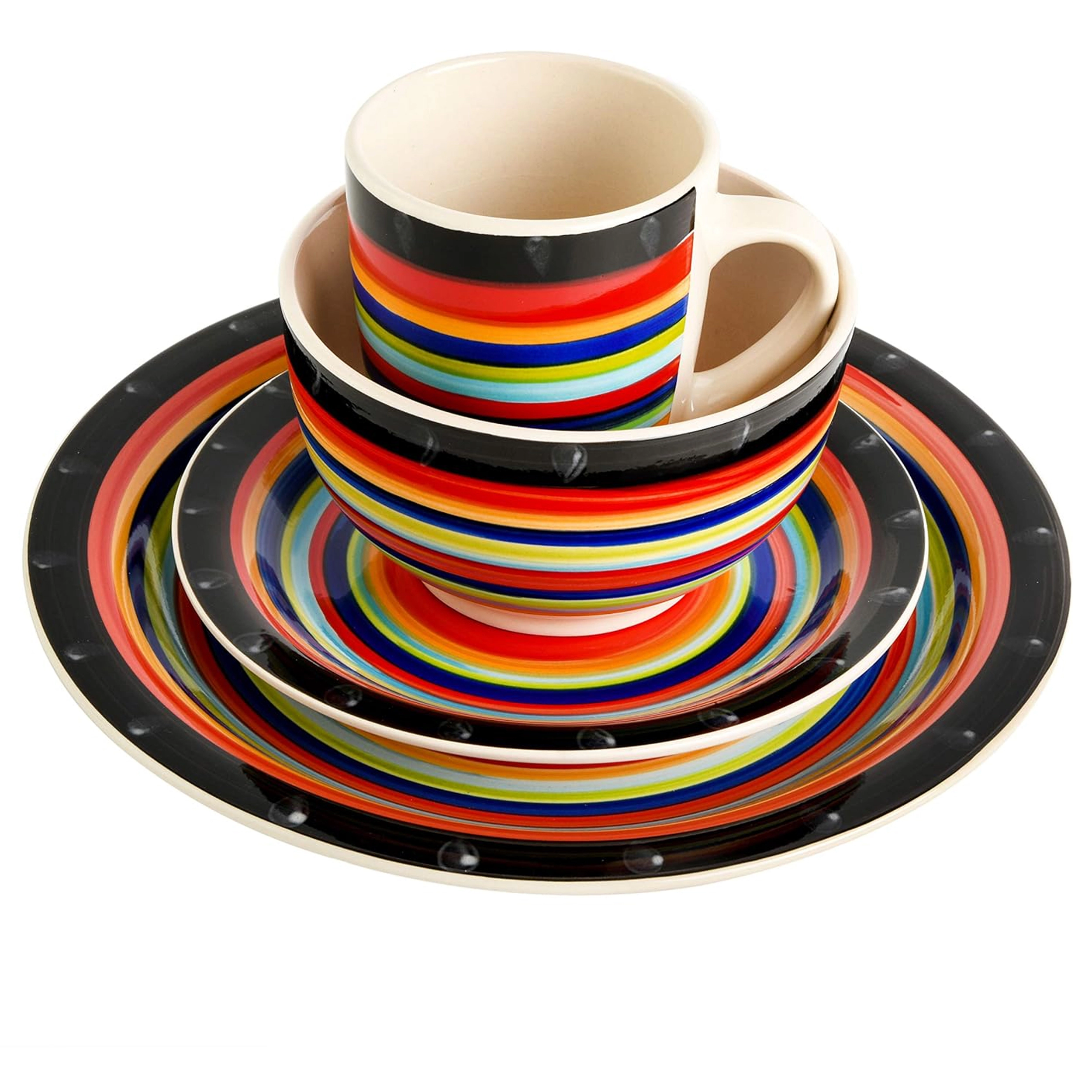 Gibson Home Casa Stellar 16 Piece Round Stoneware Dinnerware Set in Red