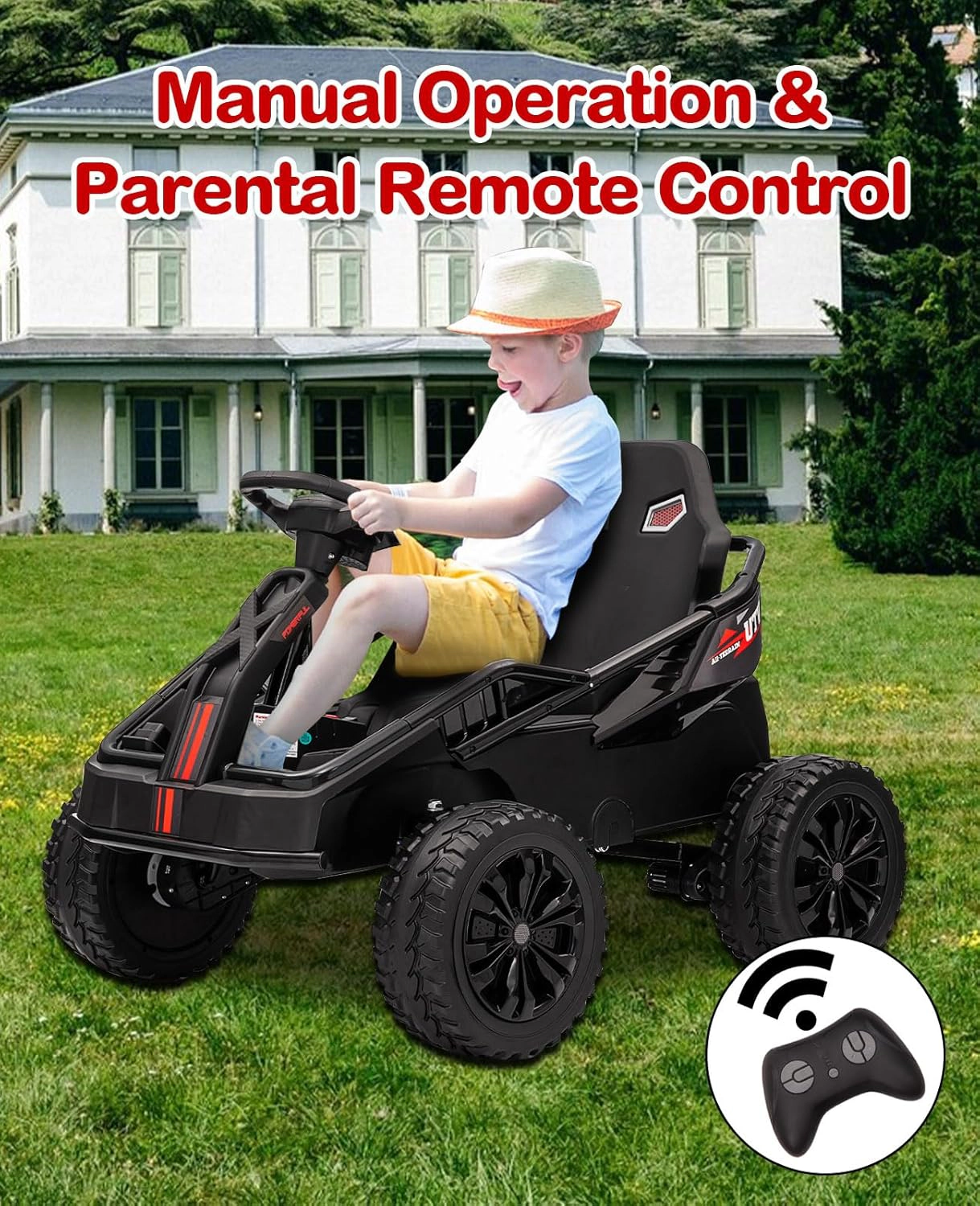 24V 4WD Ride-On Truck for Kids, Electric Utv Car with Remote, 4×200W Motors, 16" Seat, Music, LED, Shock Absorbers