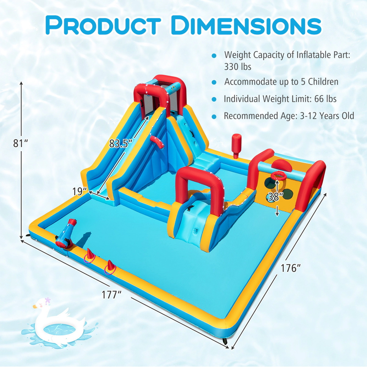 SUGIFT 9-in-1 Inflatable Double Water Slide Bounce House with Sprinkler Ramp Boxing Post and 735W Blower