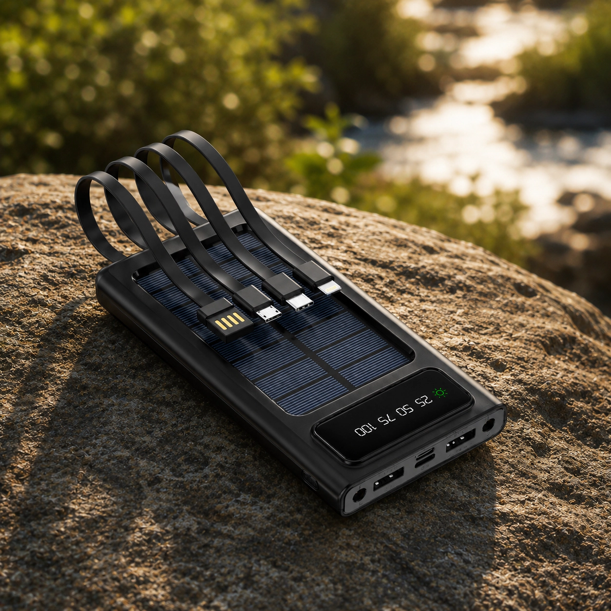 Pursonic Unisex Portable Solar Charging Power Bank with LED Flashlight & Multi-Port Emergency Charger