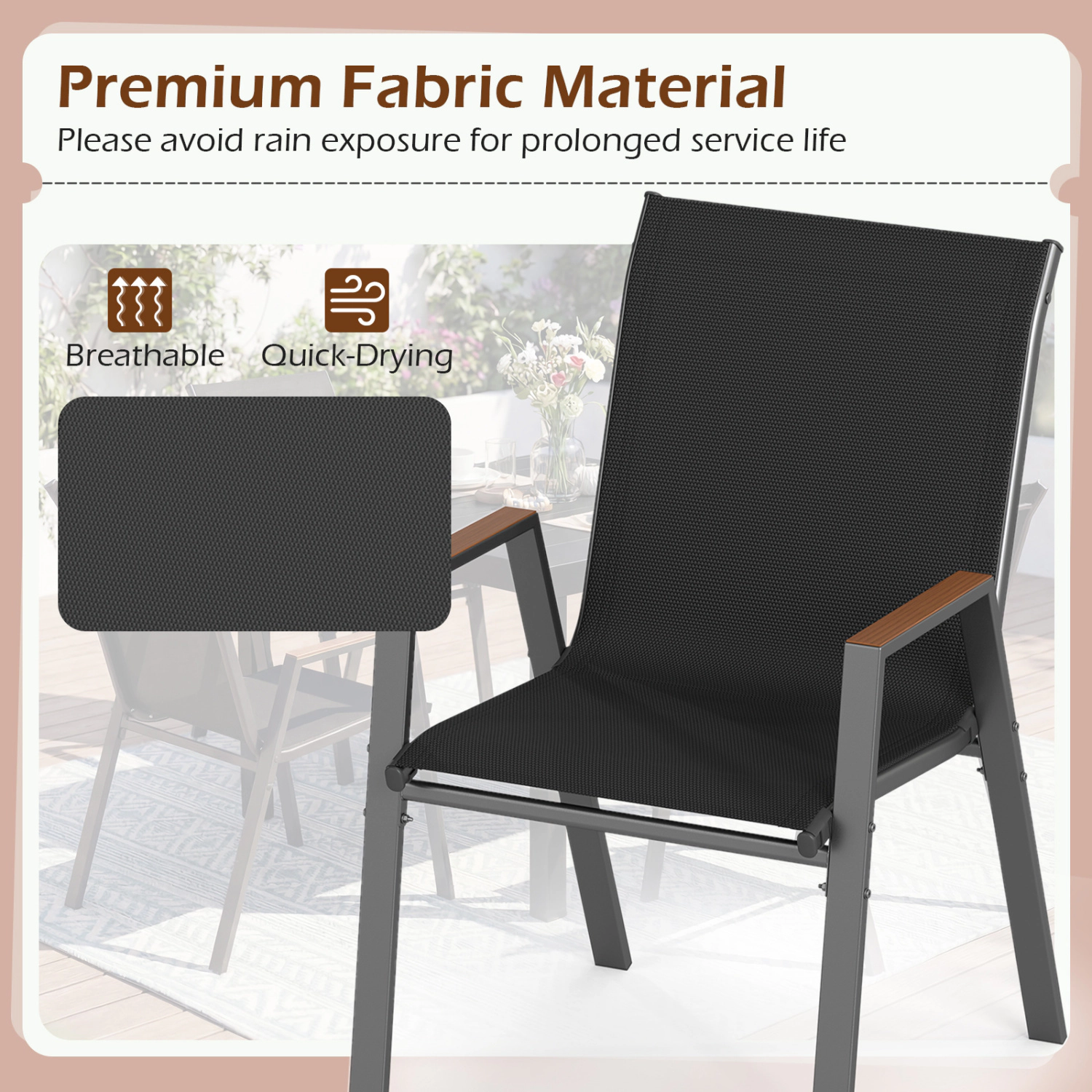 LJG Set of 4 Stackable Patio Chairs with High Backs for Backyard 400 LBS
