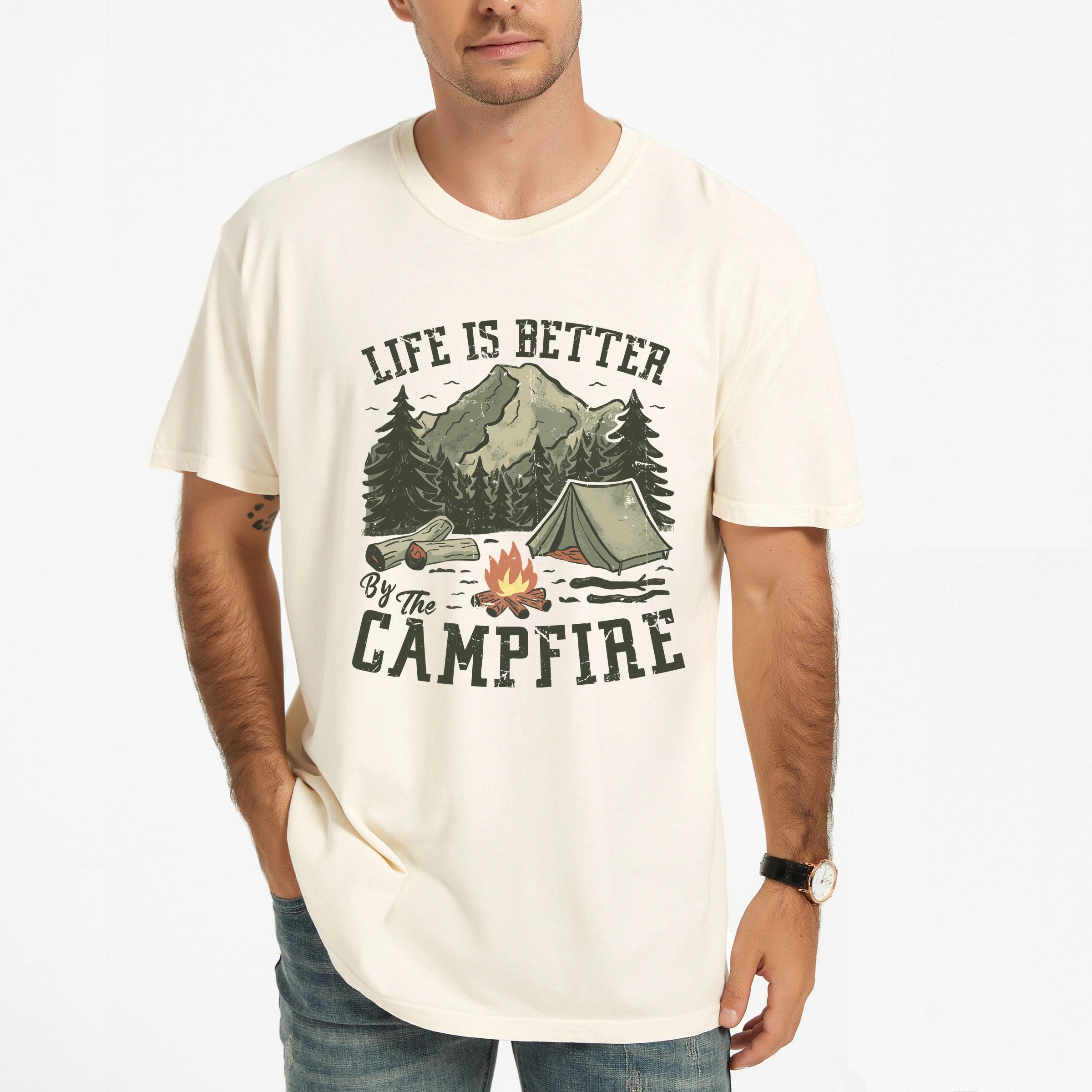 Simply Sage Market - Life Is Better By The Campfire Tent Men's Garment Dyed Graphic T-Shirt