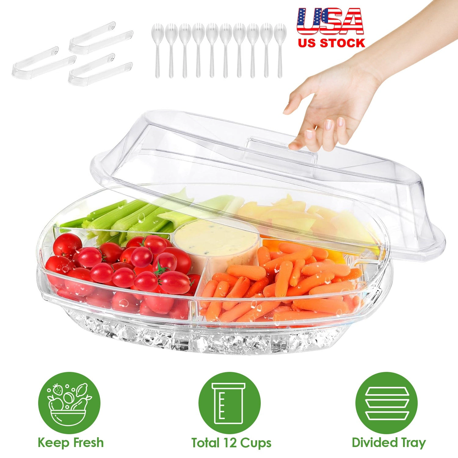 GBruno 4-Compartment Chilled Serving Tray With Lid