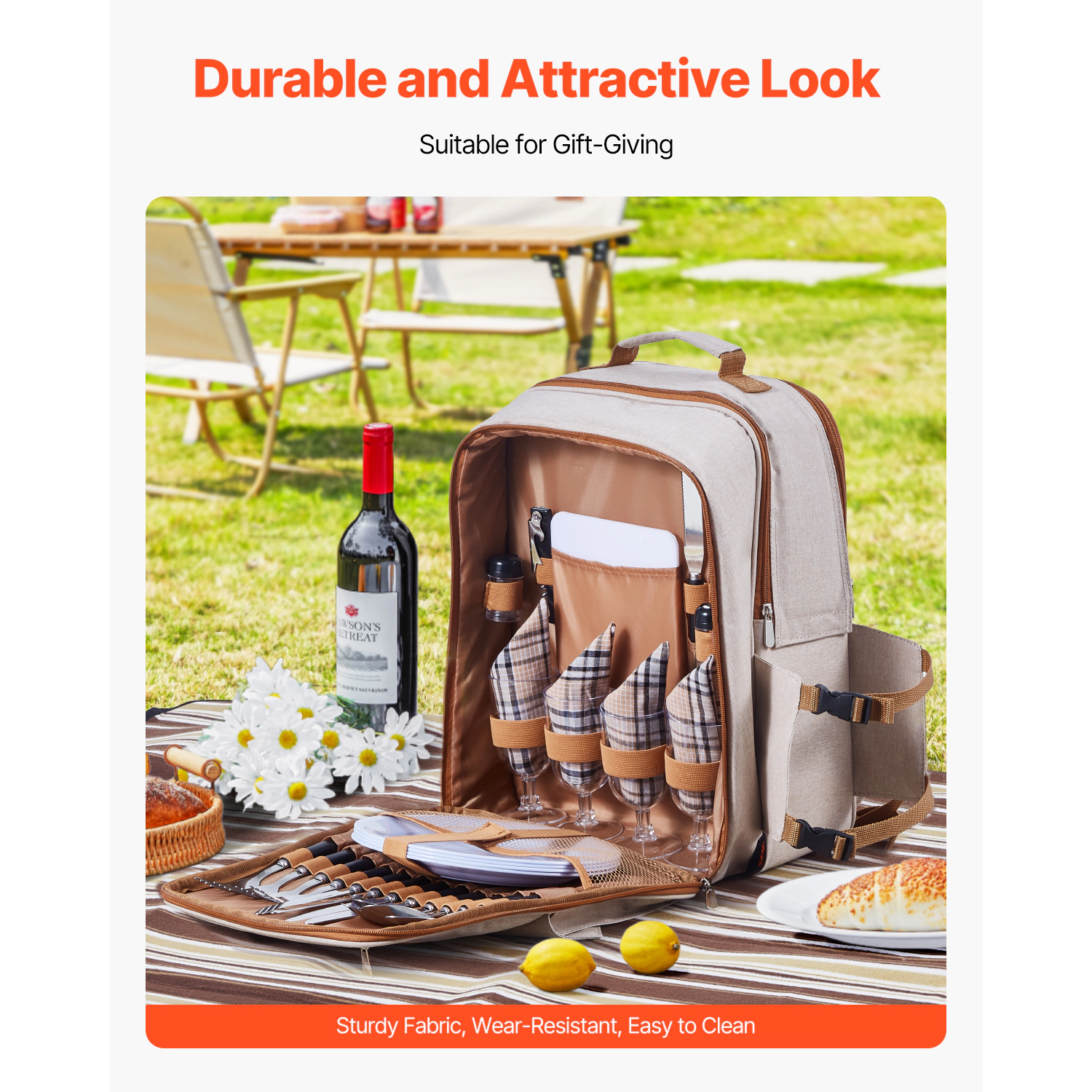 HONGGE Picnic Backpack, Beach Backpack Bag with Insulated Cooler Compartment, Detachable Bottle/Wine Holder